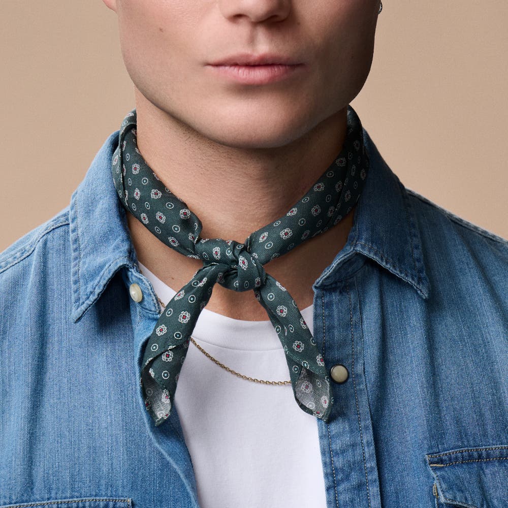 hover: Petrol Blue & White Floral Dotted Pattern Cotton Neckerchief hover: Petrol Blue & White Floral Dotted Pattern Cotton Neckerchief