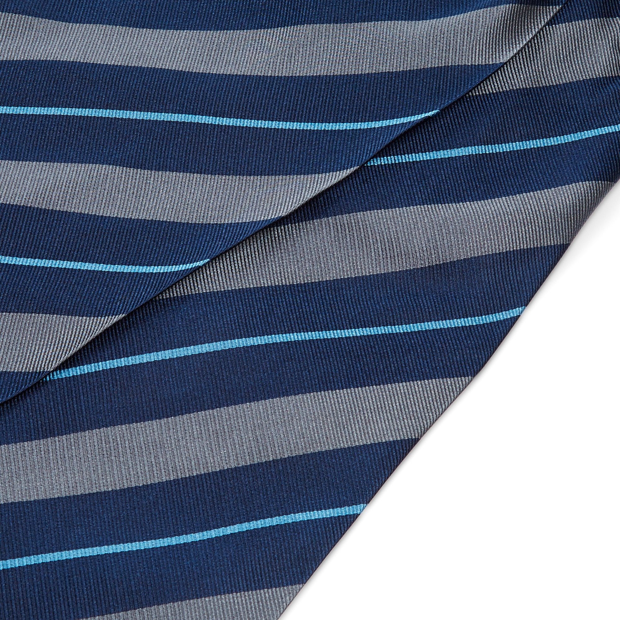 Grey & Blue Striped Silk Cravat - 2