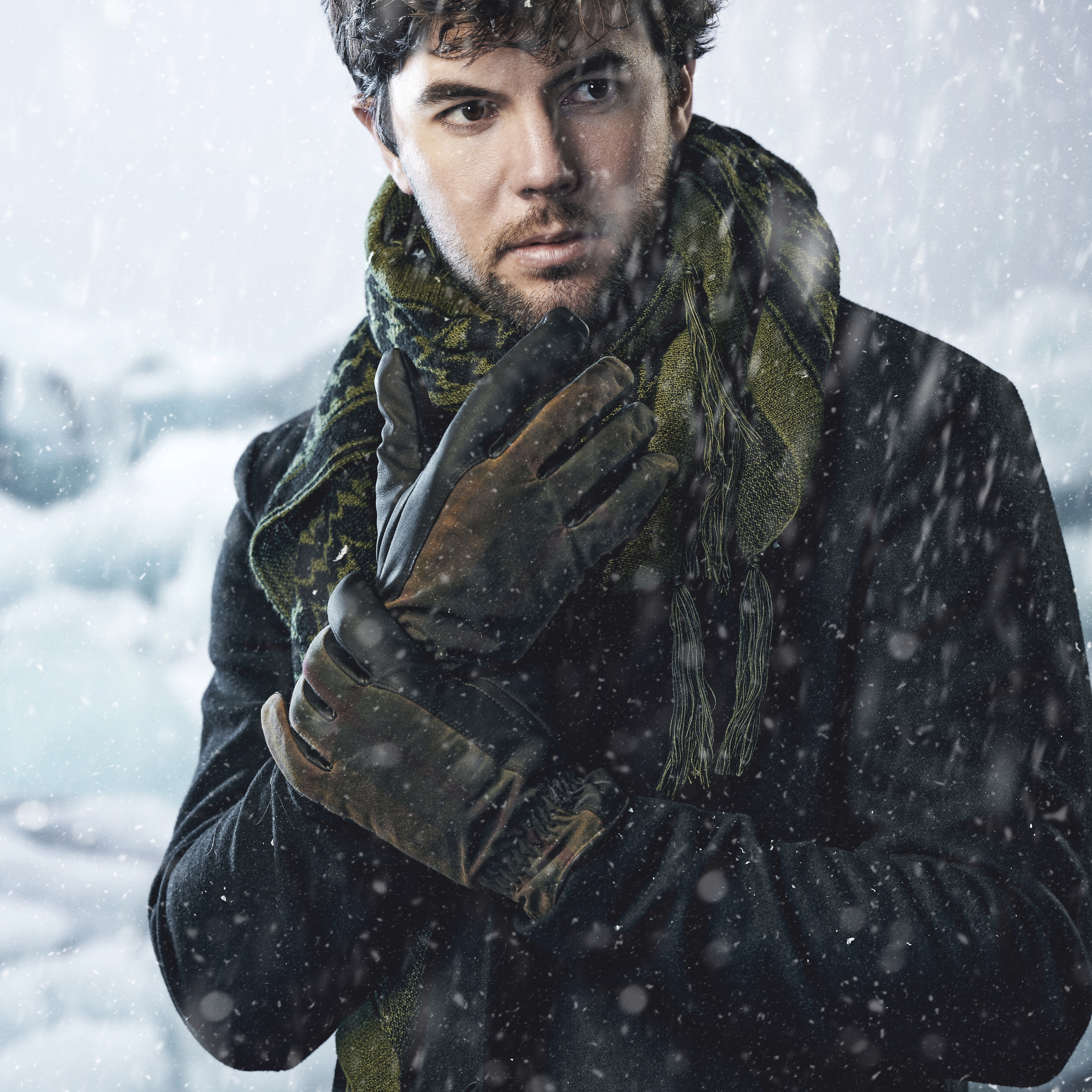 Brune rutete skinn- og ullhansker - 4