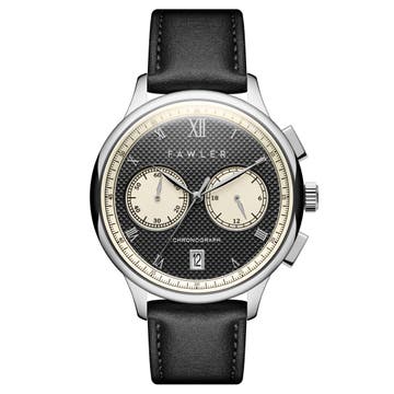 Cicero  | Silver-Tone With Black Dial Vintage Chronograph Black Leather Watch