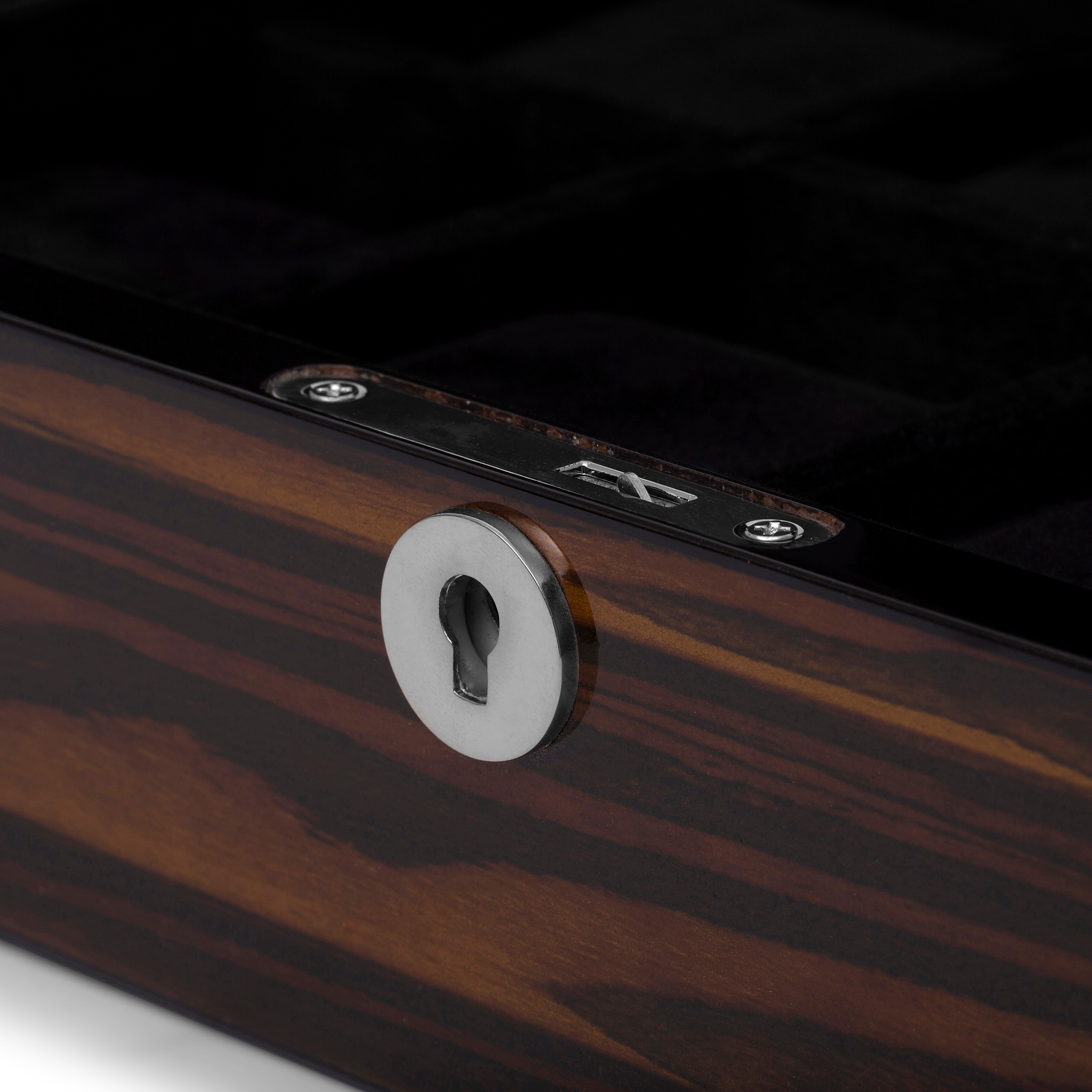 Ebony & Velvet Wooden Watch Box - 8 Watches - 6