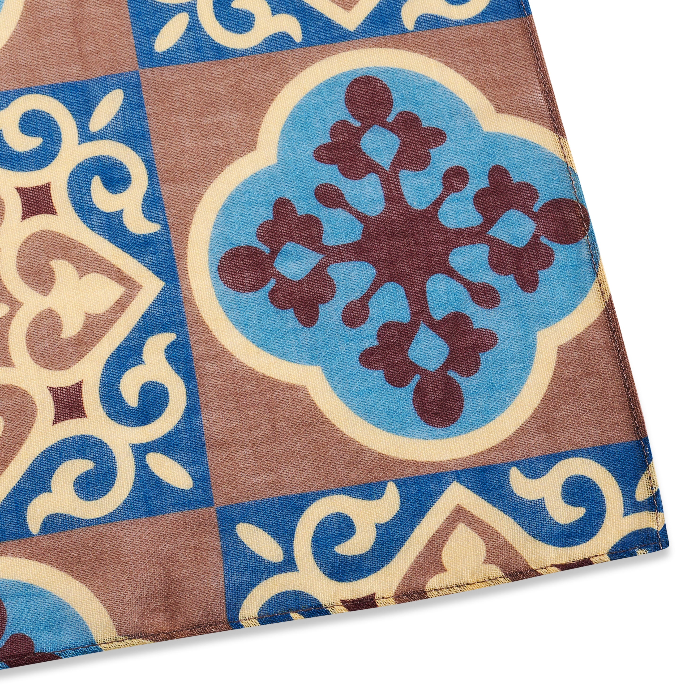 Eșarfă din bumbac cu model Ikat albastru și maro - 4