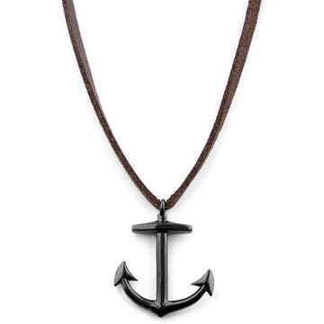 Black Anchor Leather Cord Iconic Necklace
