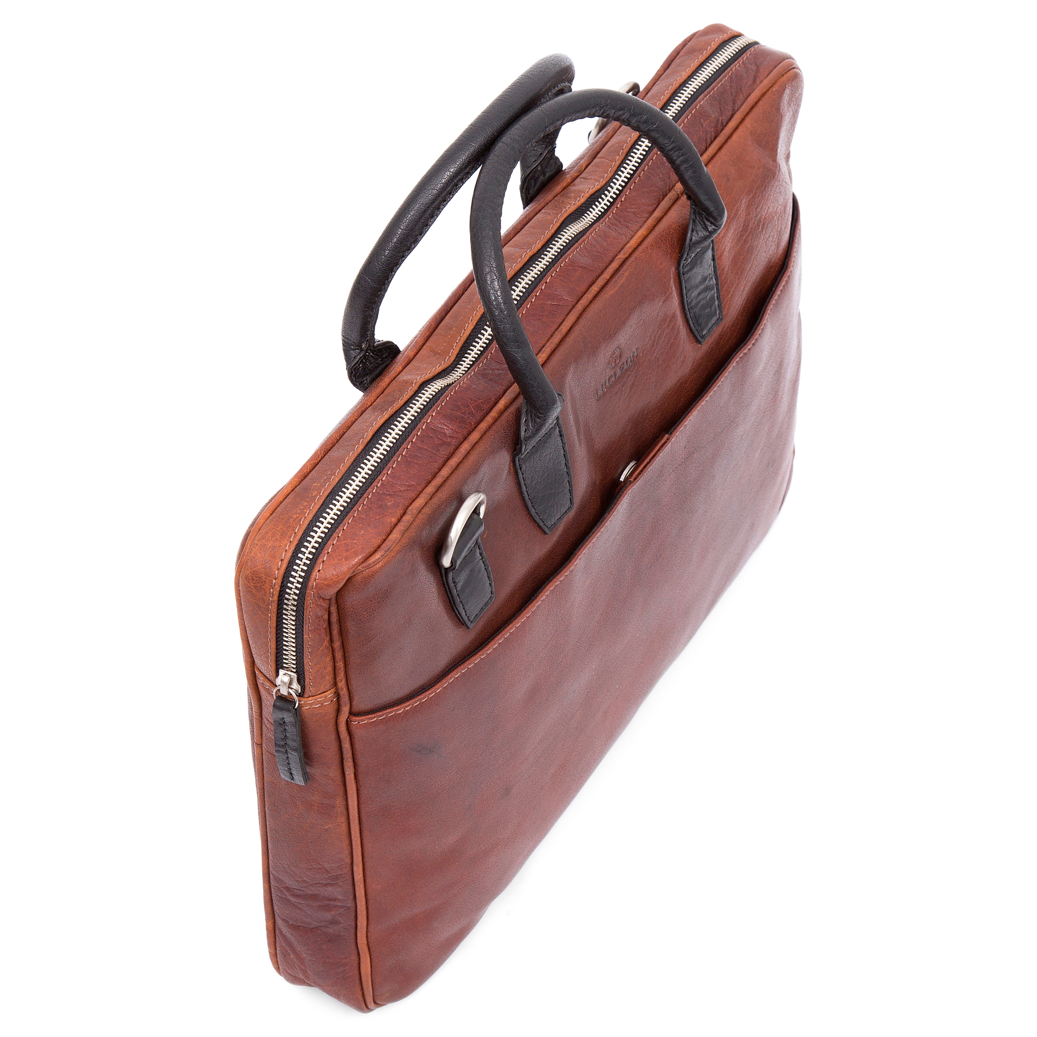 Montreal Slim 15" Executive Tan & Black Leather Bag - 6