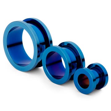 Blue Stainless Steel Thick-Rimmed Screw-Fit Tunnel Earring