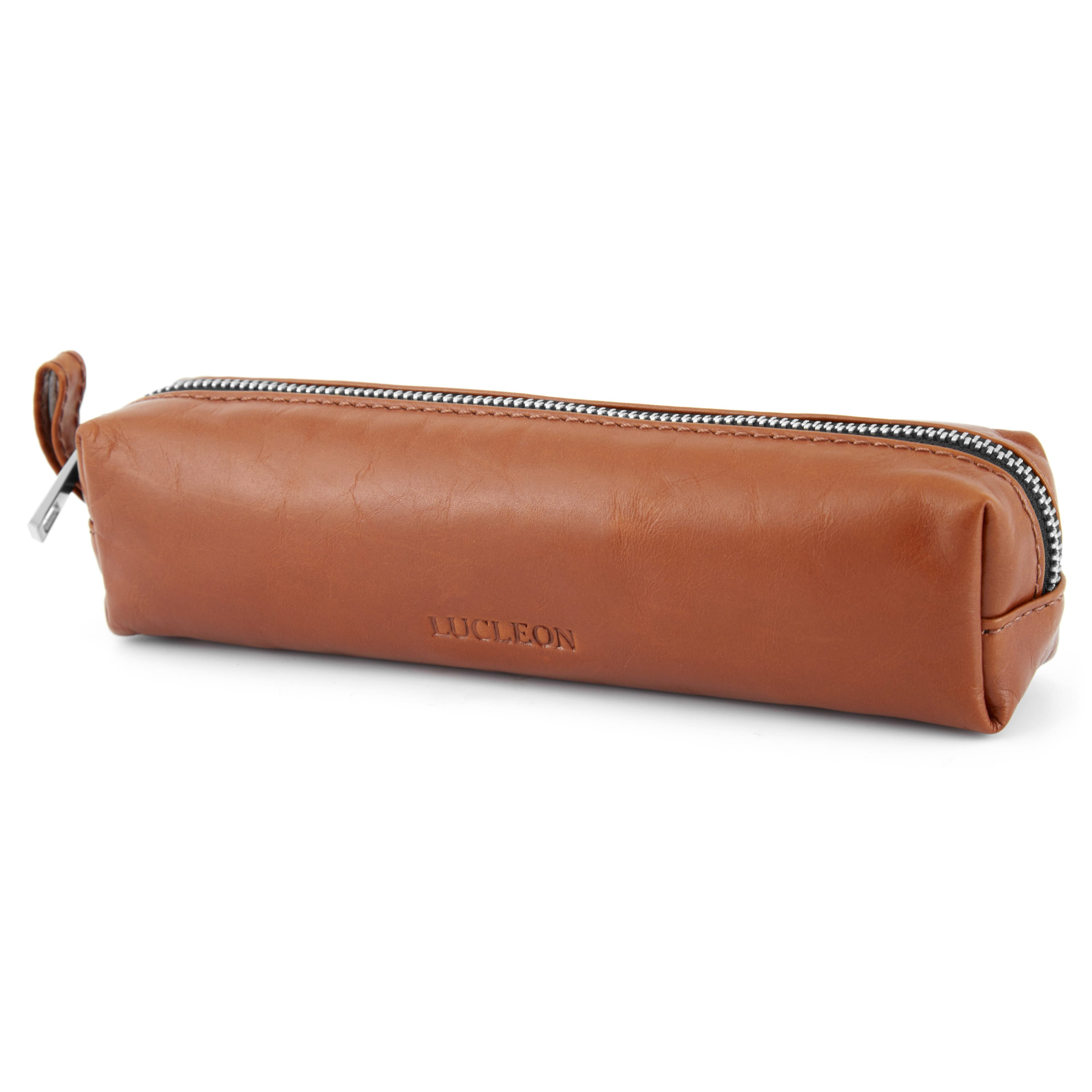 Jasper | Tan Compact Leather Wash Bag