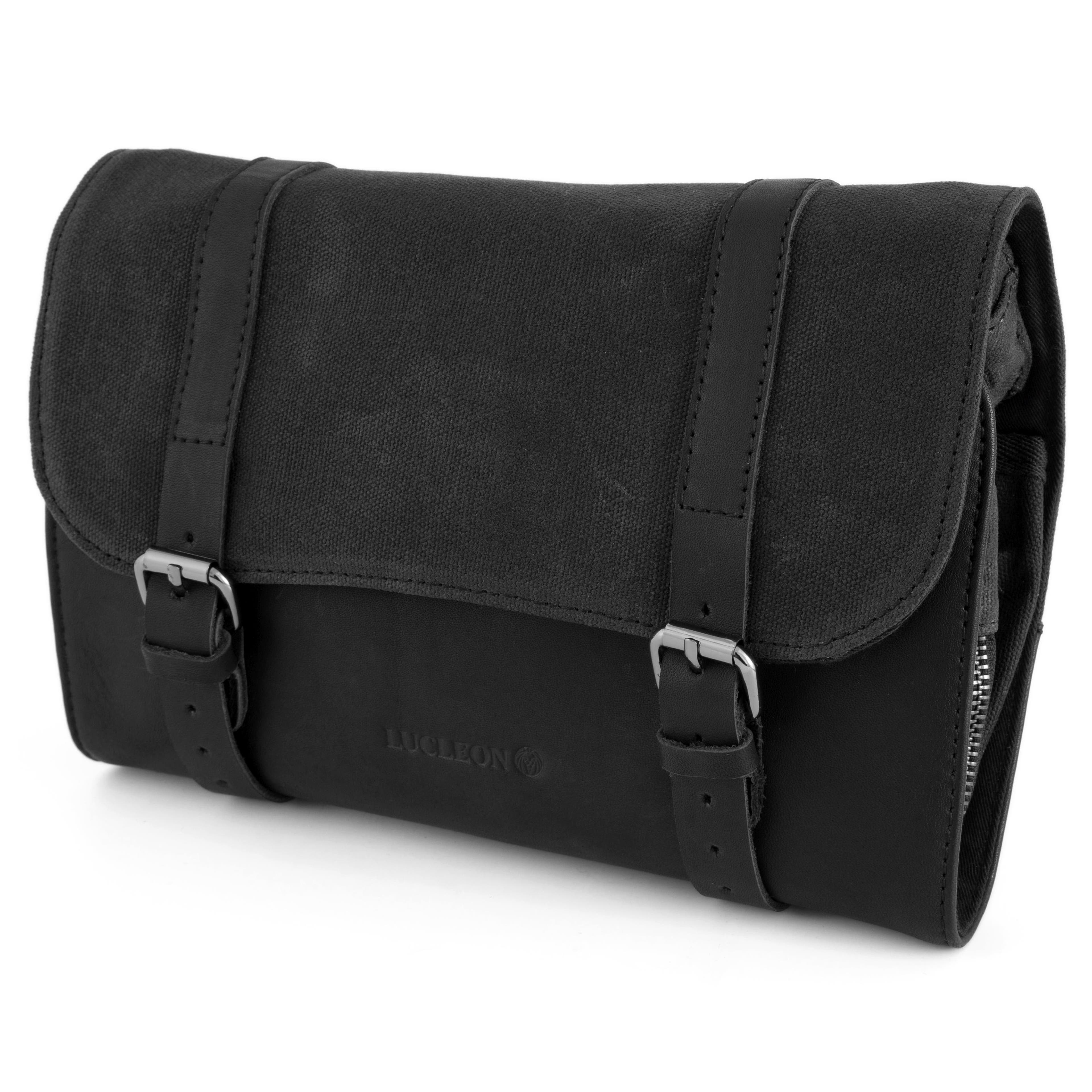 Black Grover Waxed Canvas Roll Out Washbag