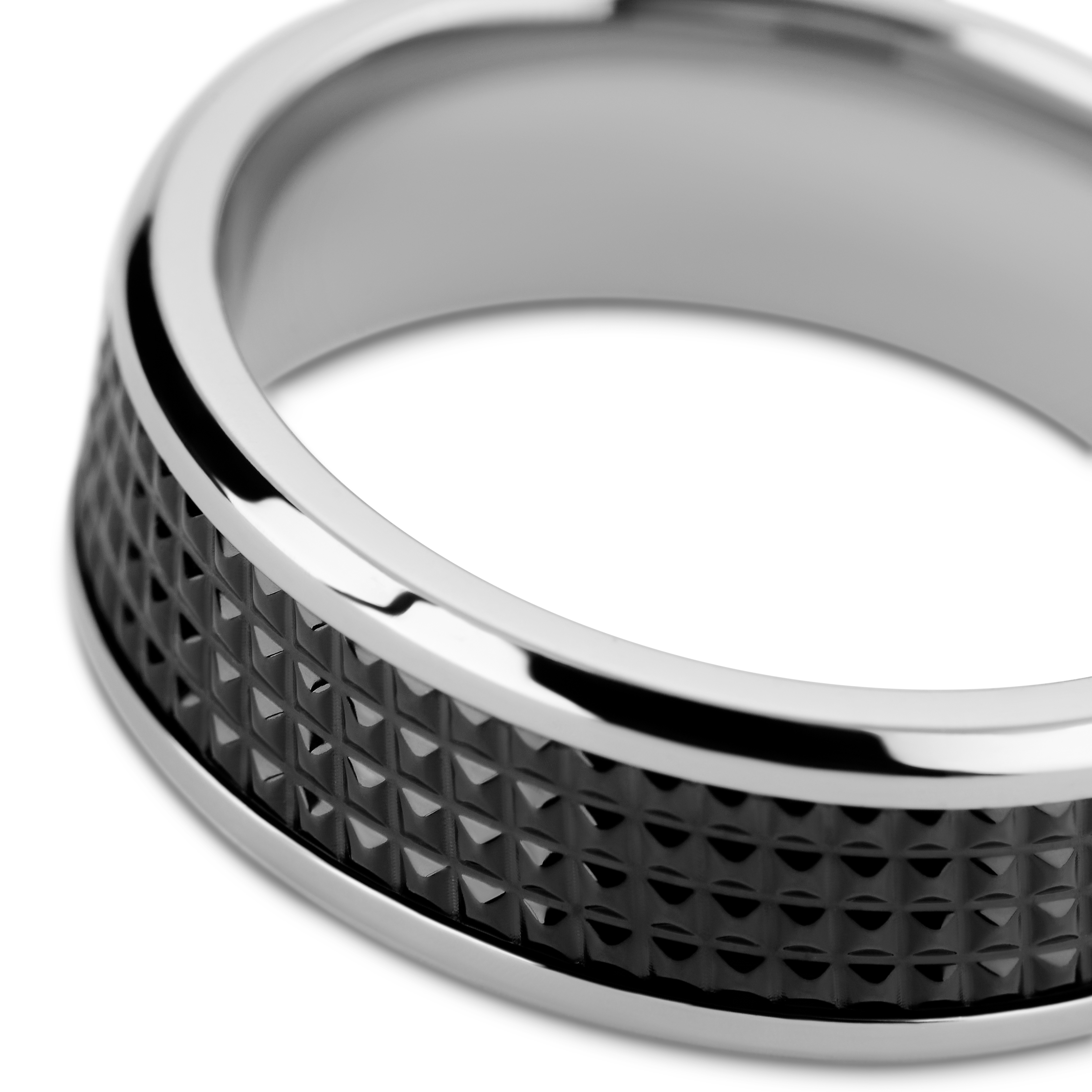 Hyperan | 8 mm Silver-tone Titanium Ring with Black Diamond Pattern - 3