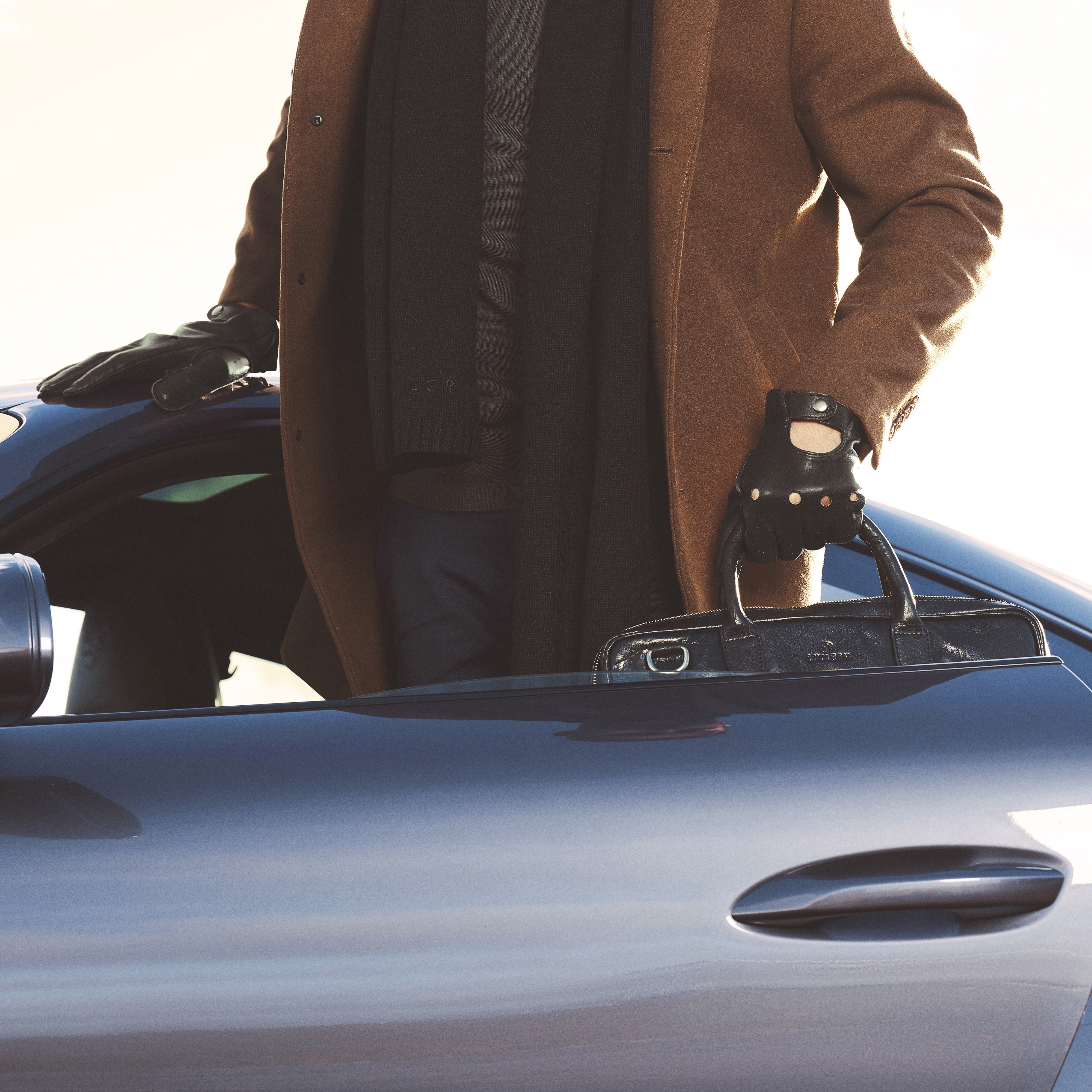 Black Grainy Sheep Leather Driving Gloves - 6