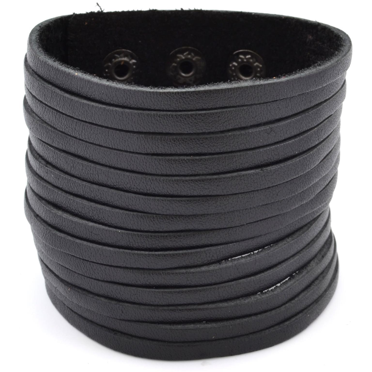 Pulsera ancha de cuero negro Multi Pulsera ancha de cuero negro Multi