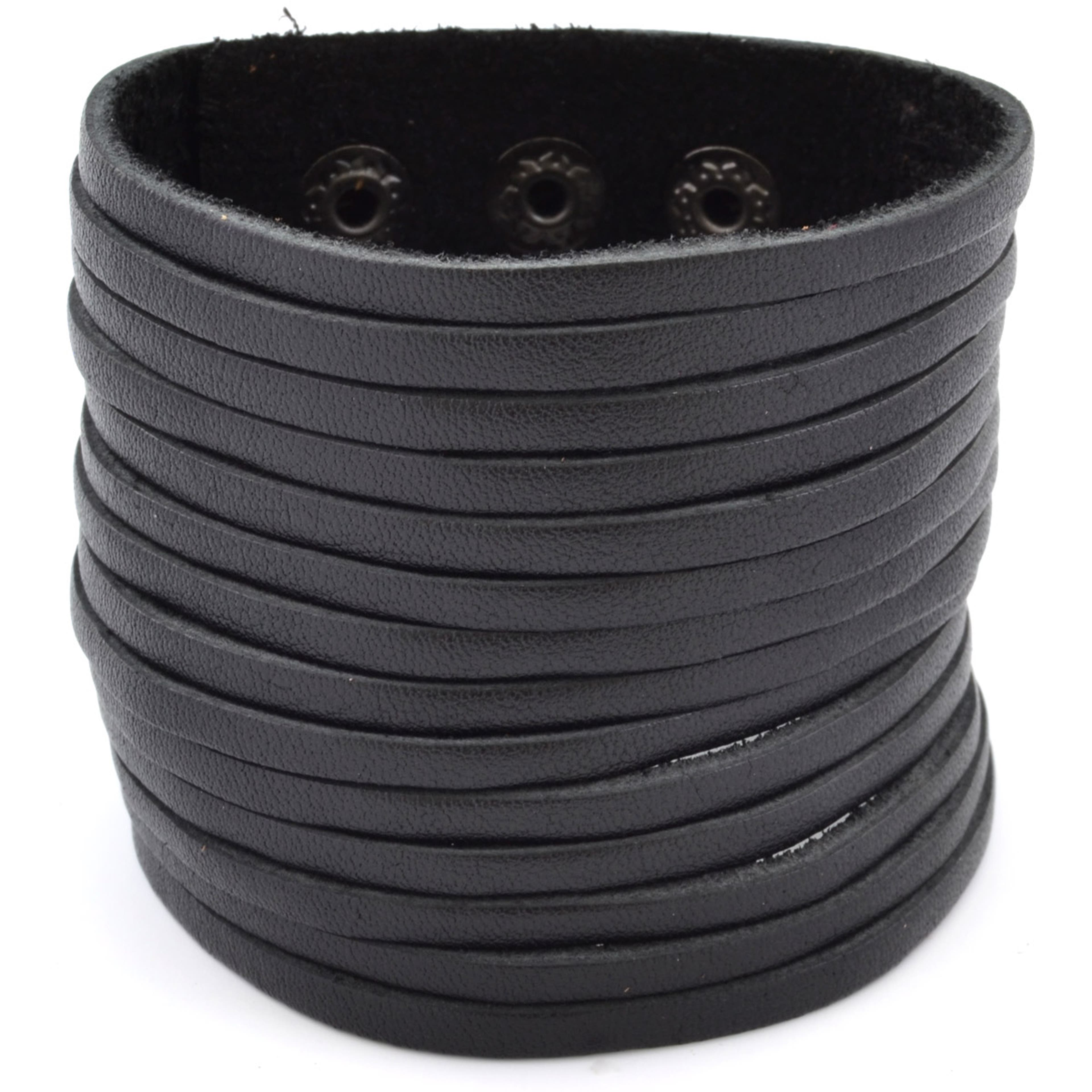 Black Leather Adjustable Wide Wrap Cuff Bracelet