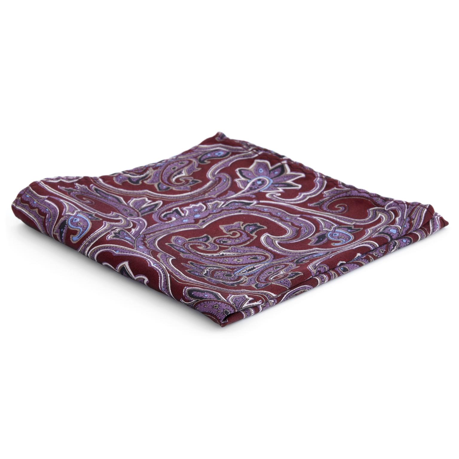 Burgundy & Lavender Baroque Pattern Silk Pocket Square Burgundy & Lavender Baroque Pattern Silk Pocket Square