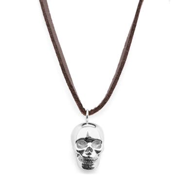 Kožený náhrdelník Lebka ve stříbrné barvě 