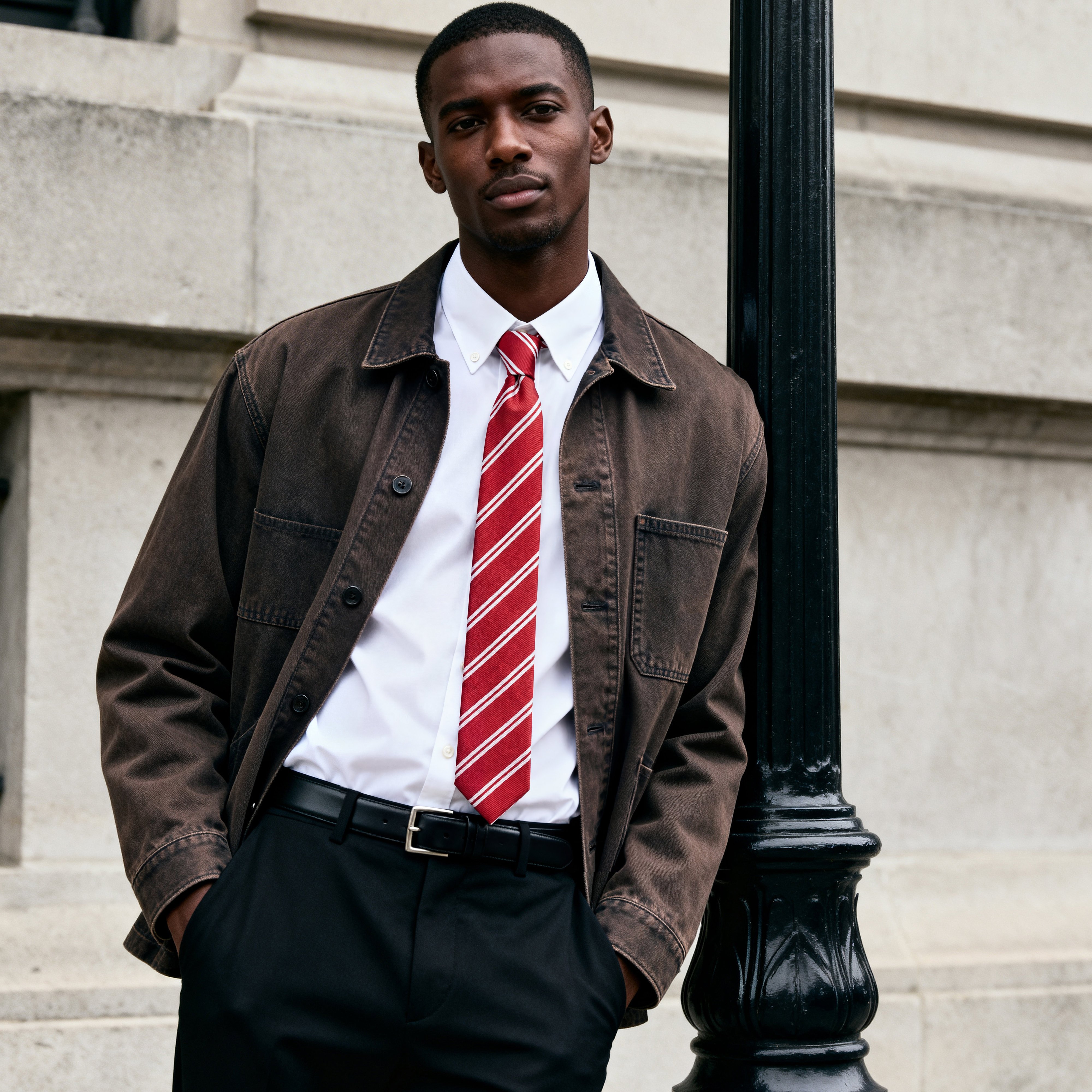 Röd 6 cm bred Sidenslips med Dubbla Silverfärgade Ränder - 3