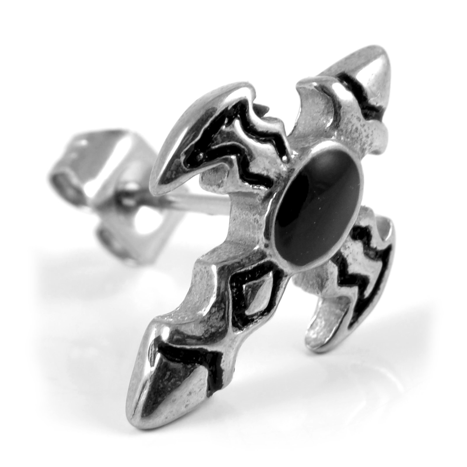 Sentio | Silver-Tone and Black Stainless Steel Sword Stud Earring - 3