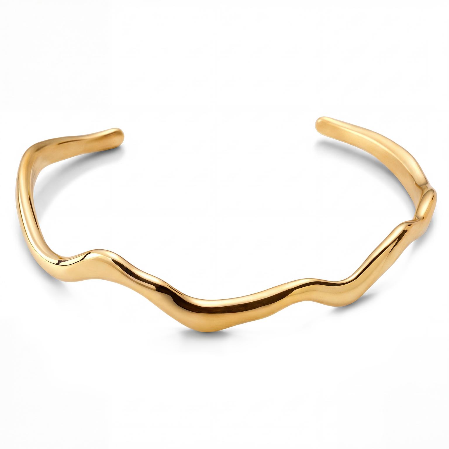 Molten | 5mm Gold-Tone Stainless Steel Bold Wavy Cuff Bracelet Molten | 5mm Gold-Tone Stainless Steel Bold Wavy Cuff Bracelet