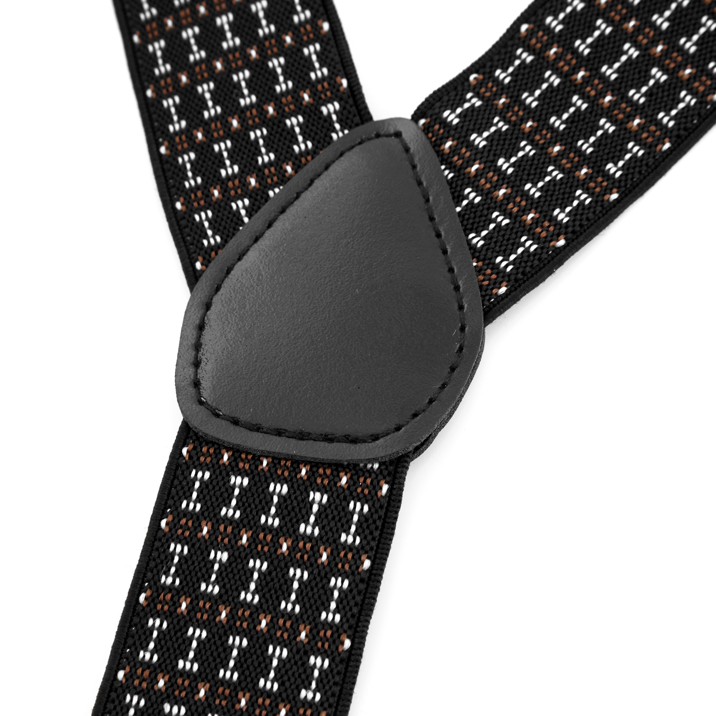 Black & White Binary Stitched Pattern Suspenders - 3