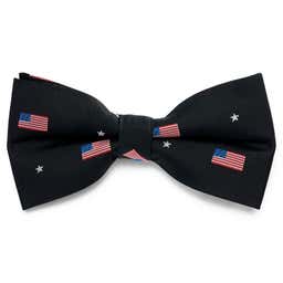 Black With American Flags Pre-Tied Bow Tie
