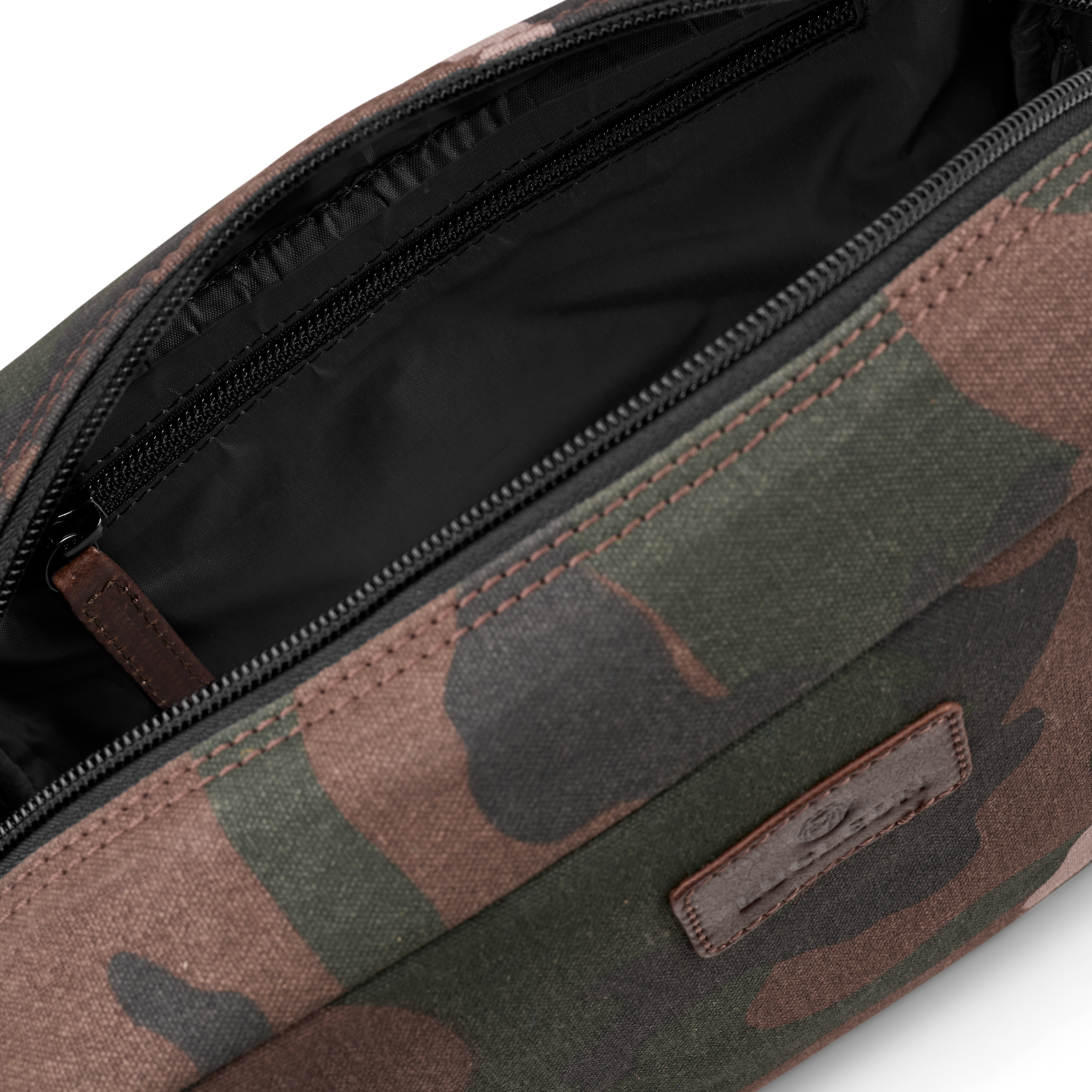 Bladmønstret Camouflage Kanvas & Bøffellæder Toilettaske - 4