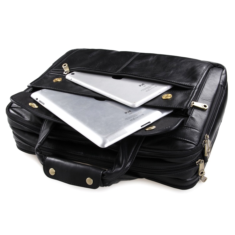 Compact Black Leather Briefcase - 5