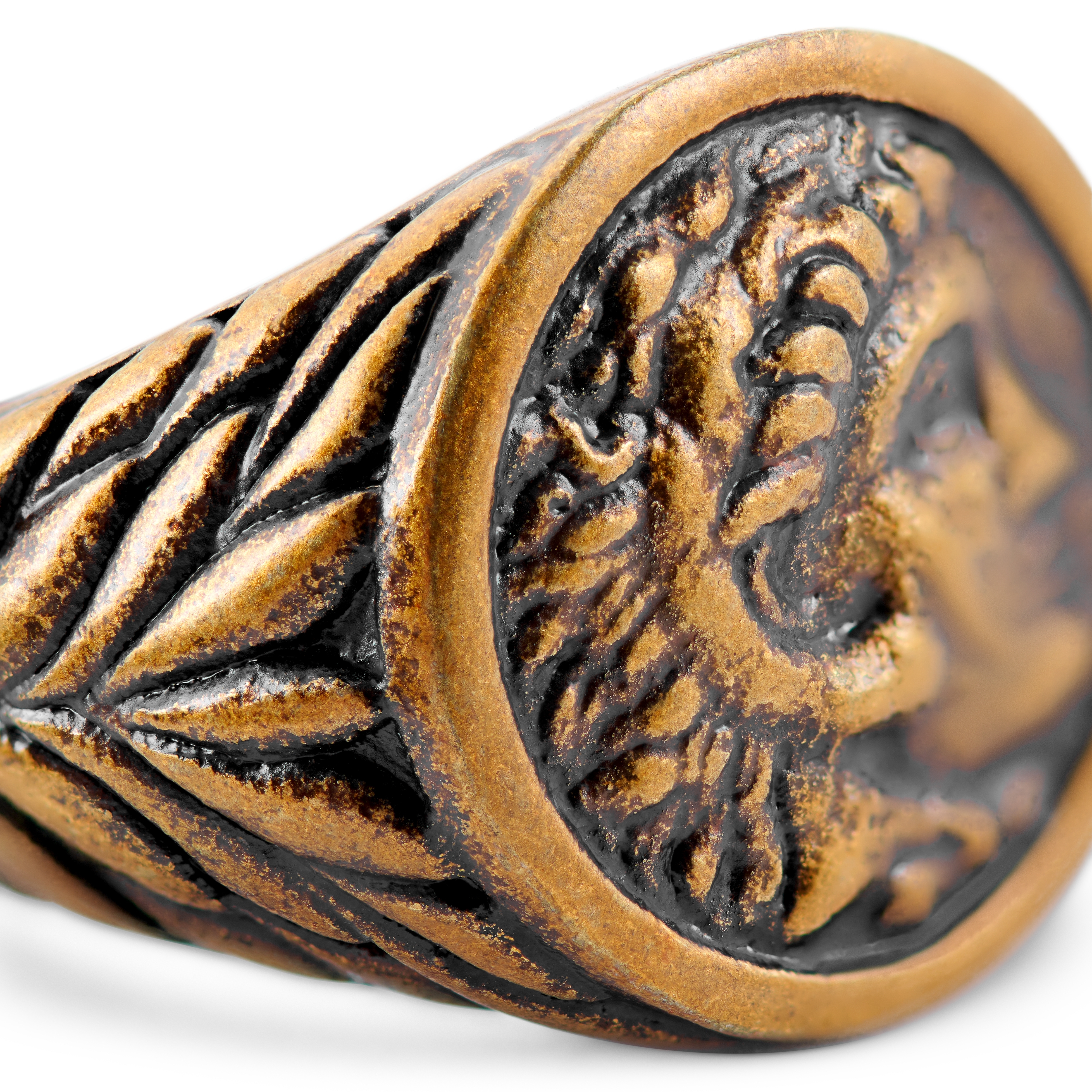 Obelius | Vintage Gold-tone Hercules Coin Signet Ring - 4