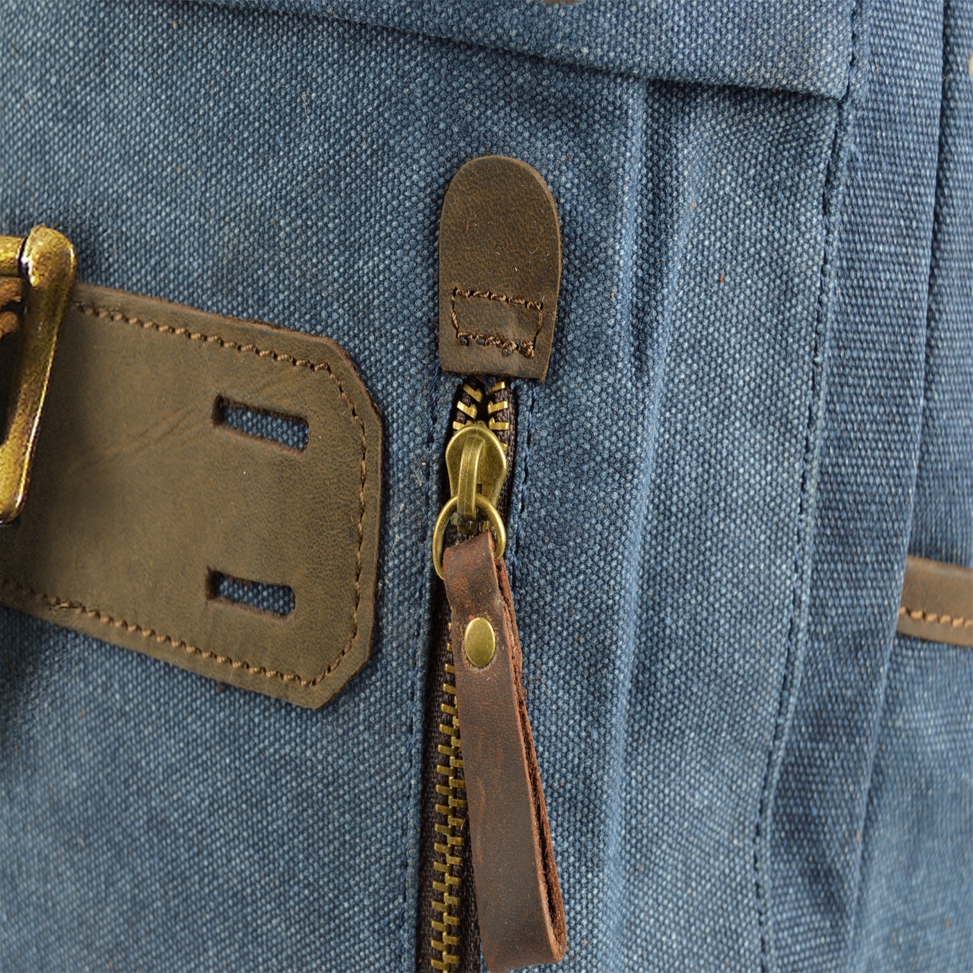 Ανθεκτικό Vintage Μπλε Σακίδιο Πλάτης (Backpack) από Καμβά & Δέρμα - 10