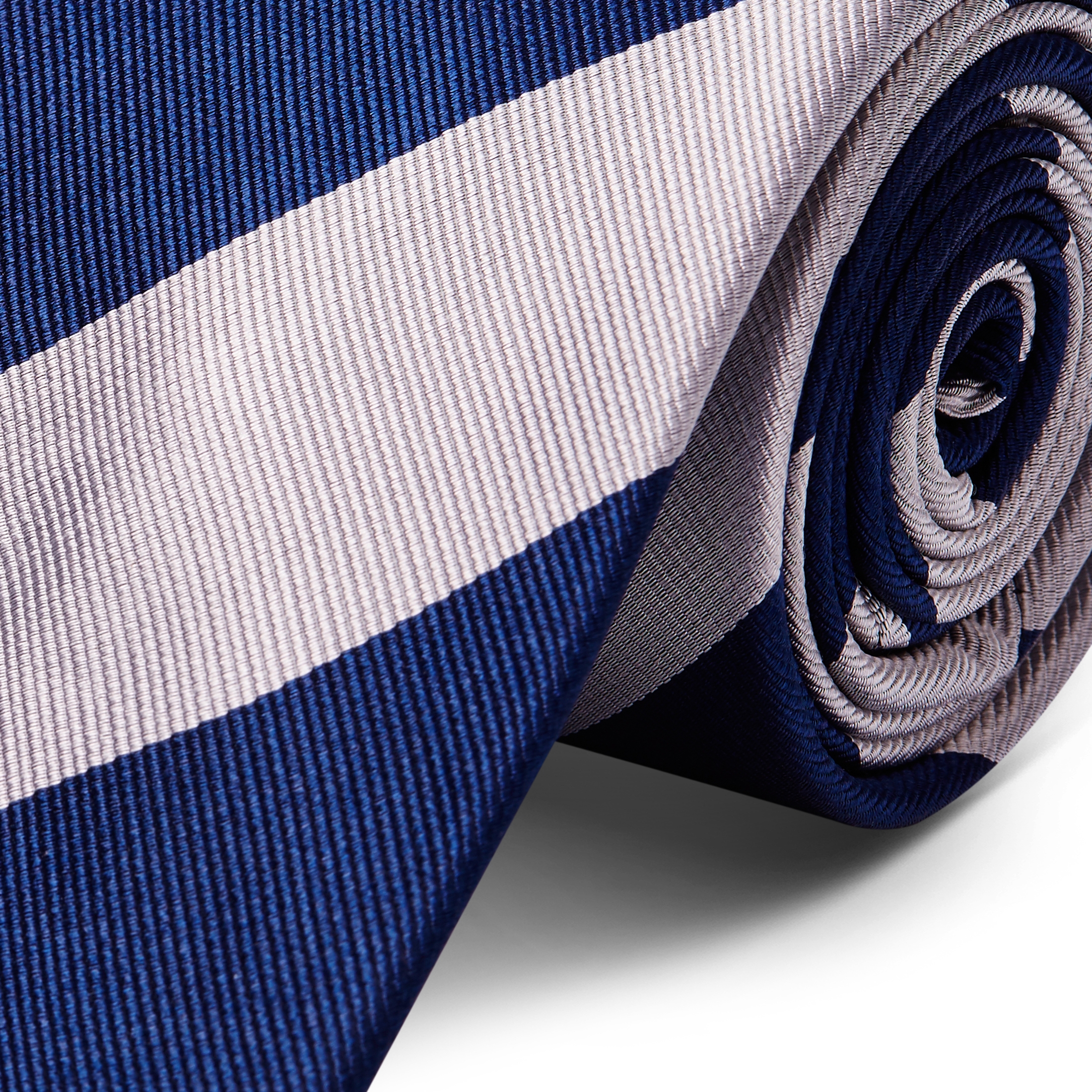 Silver & Navy Stripe Silk 8cm Tie - 2