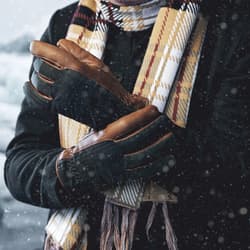 Gants en cuir et laine à carreaux brun havane | En stock! | Fawler Gants en cuir et laine à carreaux brun havane | En stock! | Fawler