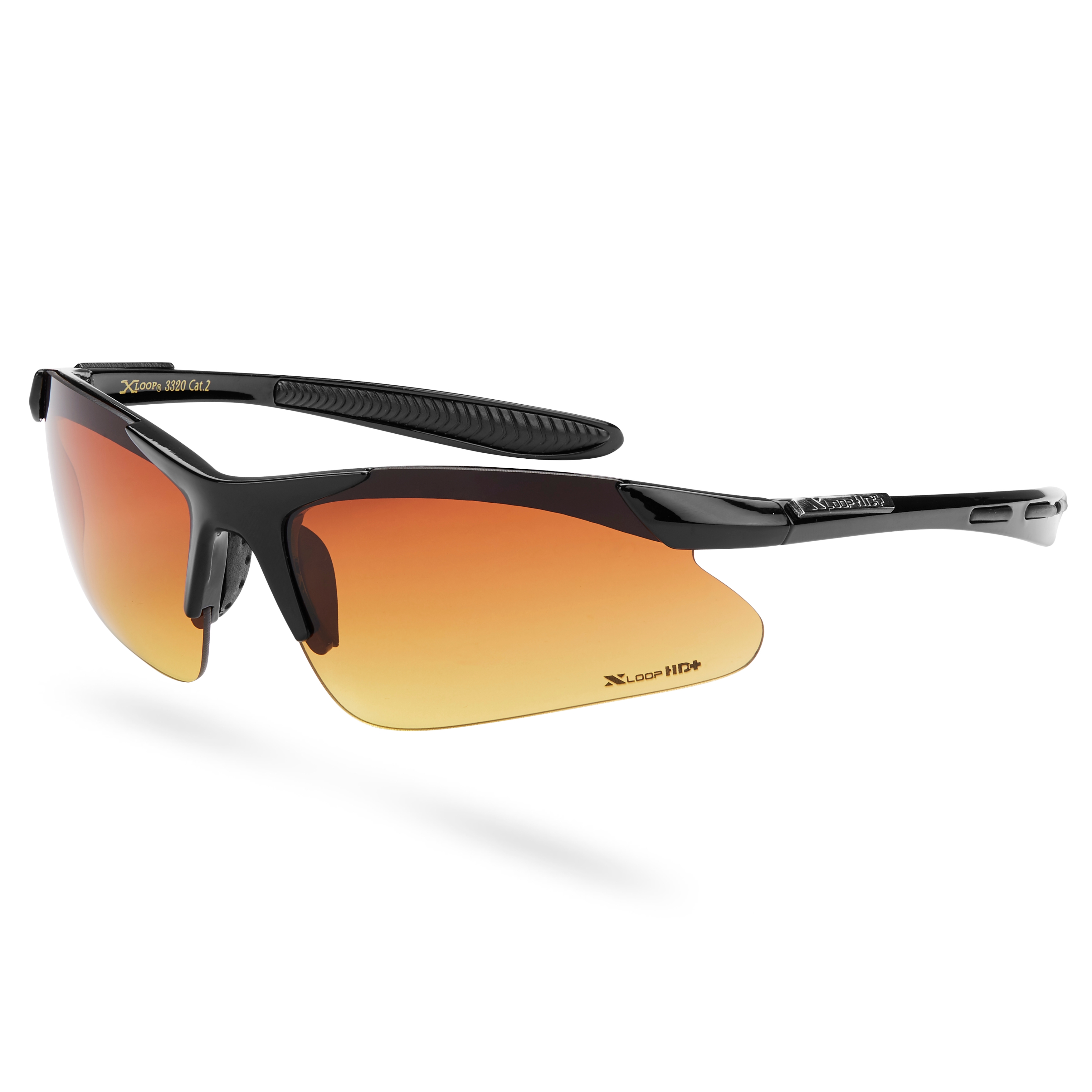 Gafas de sol deportivas envolventes en negro brillante con lentes marrones HD+ - 2
