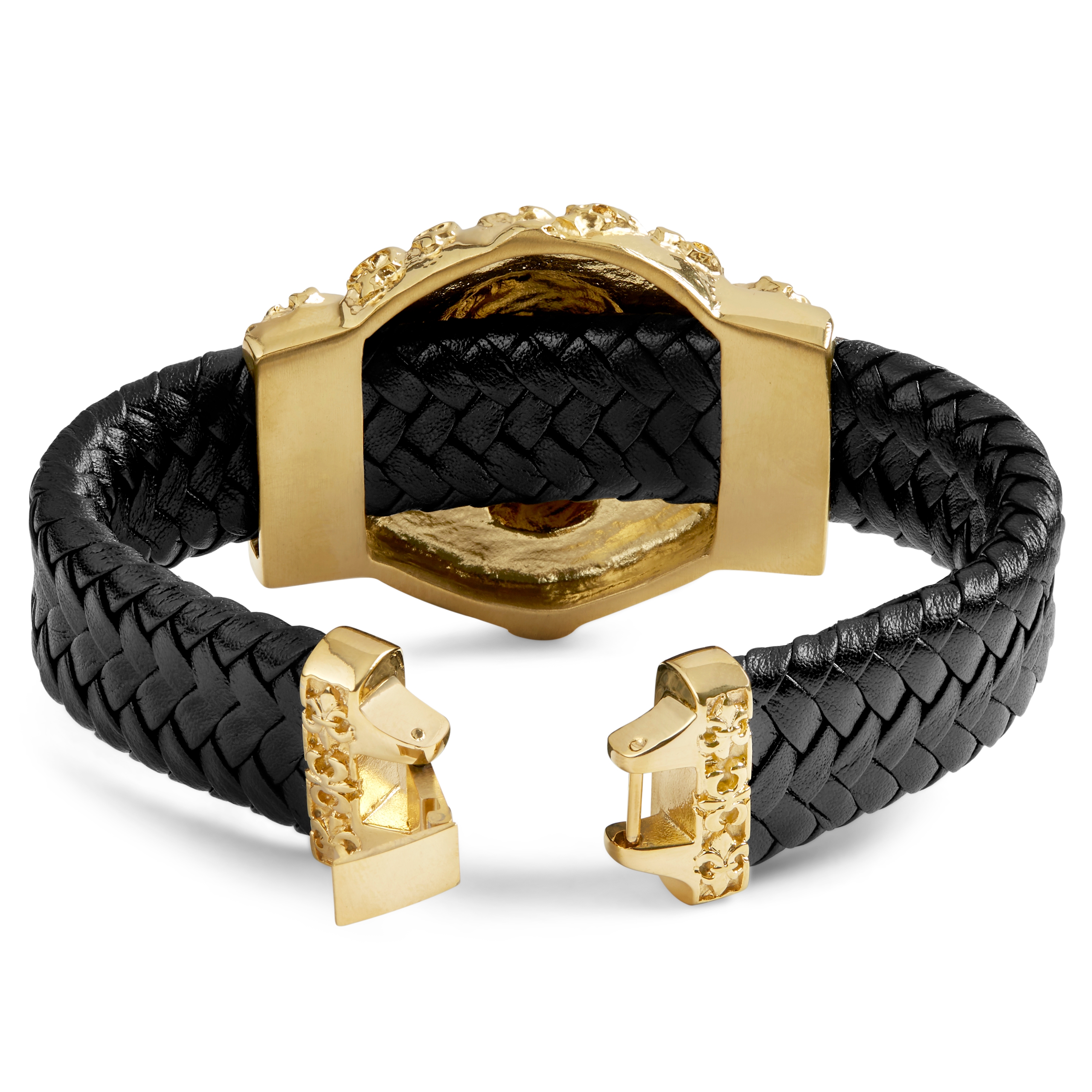 Kullanvärinen pääkalloaiheinen nahkaranneke - 3