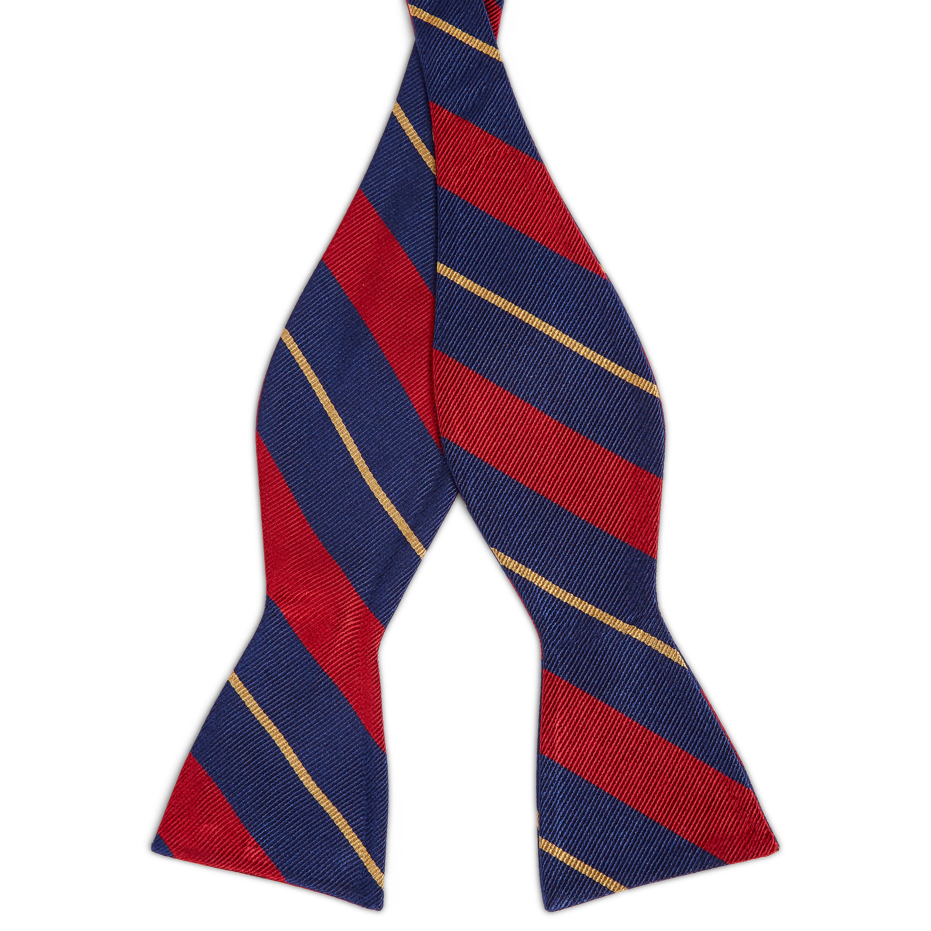 Red & Gold Stripe Navy Silk Self-Tie Bow Tie