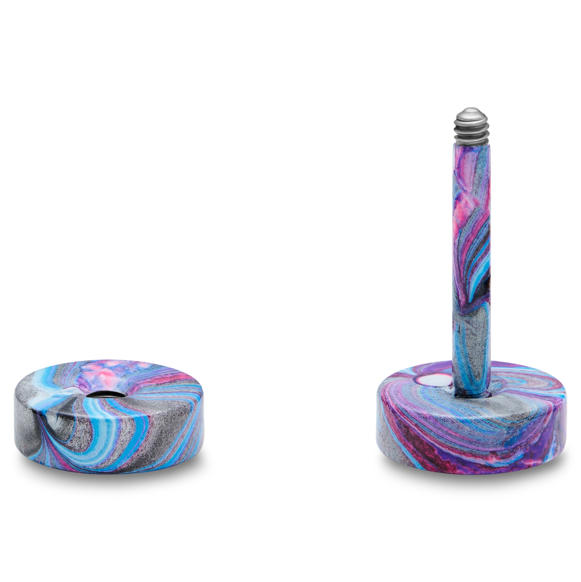 Satago | 6 mm Falsk Vektstang Stud Øredobb i Blått og Rosa Rustfritt Stål - 2