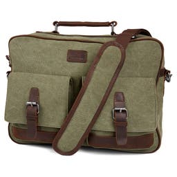 Зелено-кафява брезентова куриерска чанта Simon
