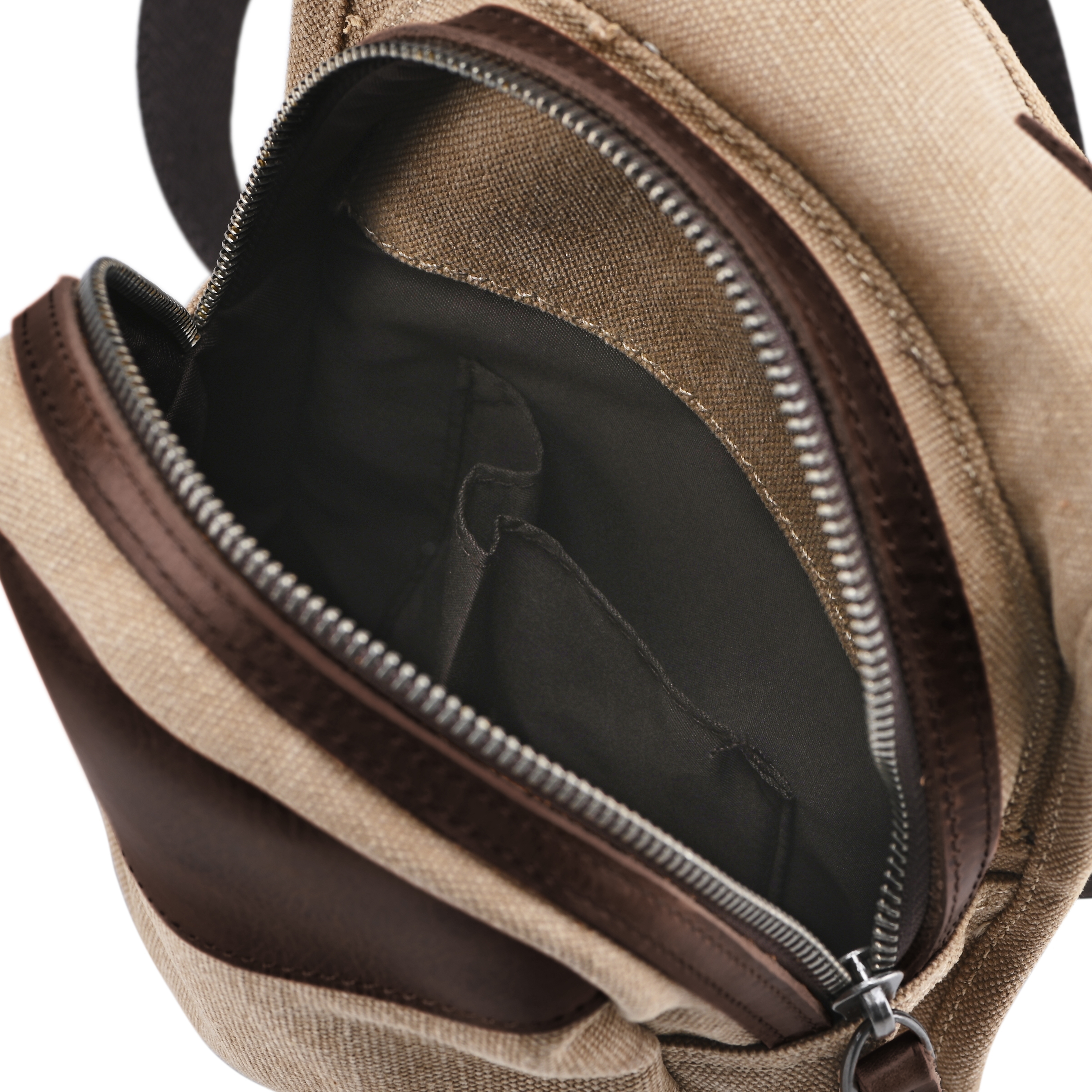 Crossbody Axelremsväska i Kakifärgad Canvas & Läder - 11