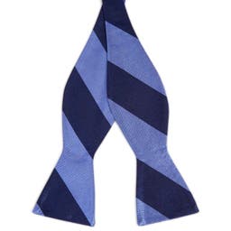 Papion self-tie din mătase cu dungi bleumarin și albastru pastel