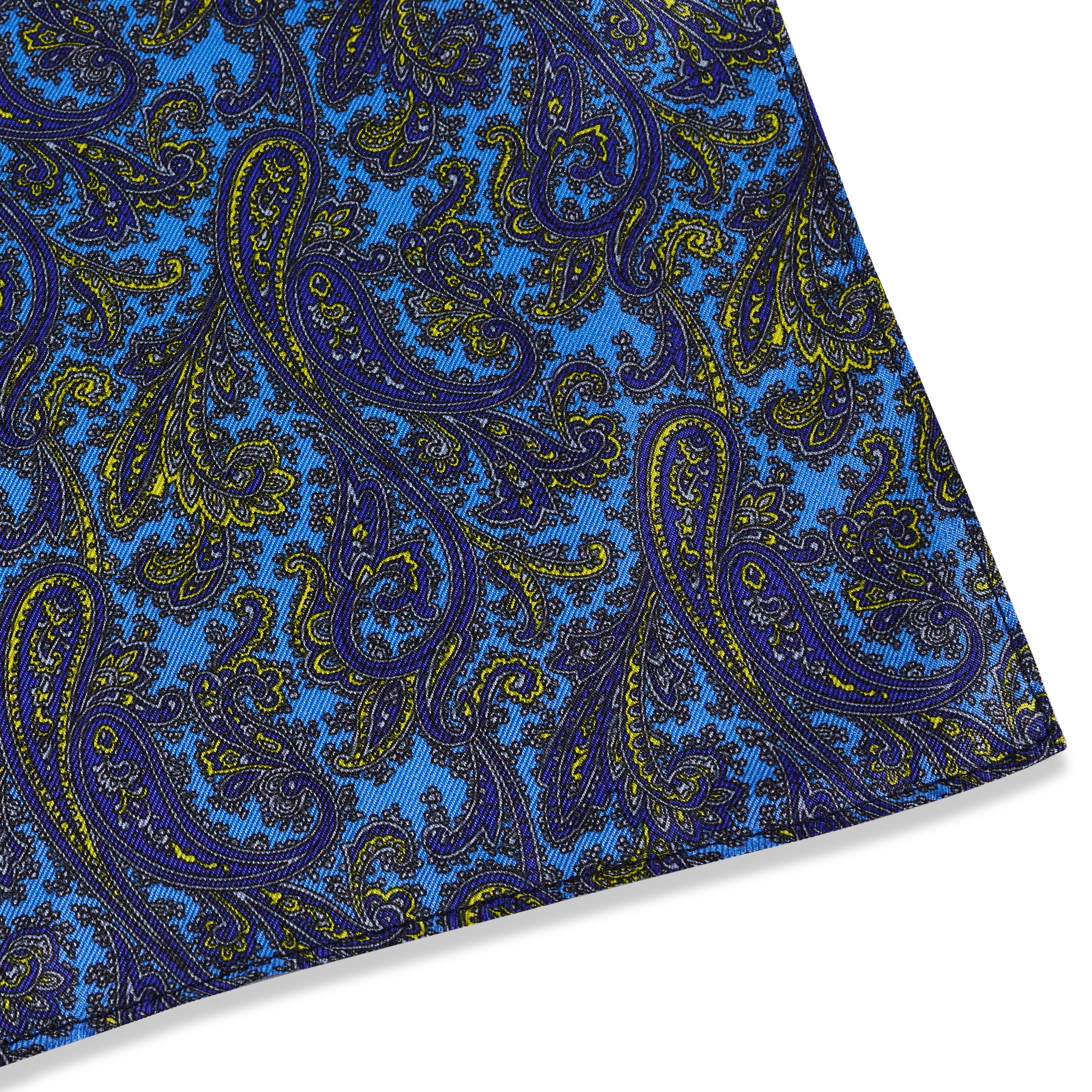 Light Blue & Gold Paisley Pattern Silk Neckerchief - 4