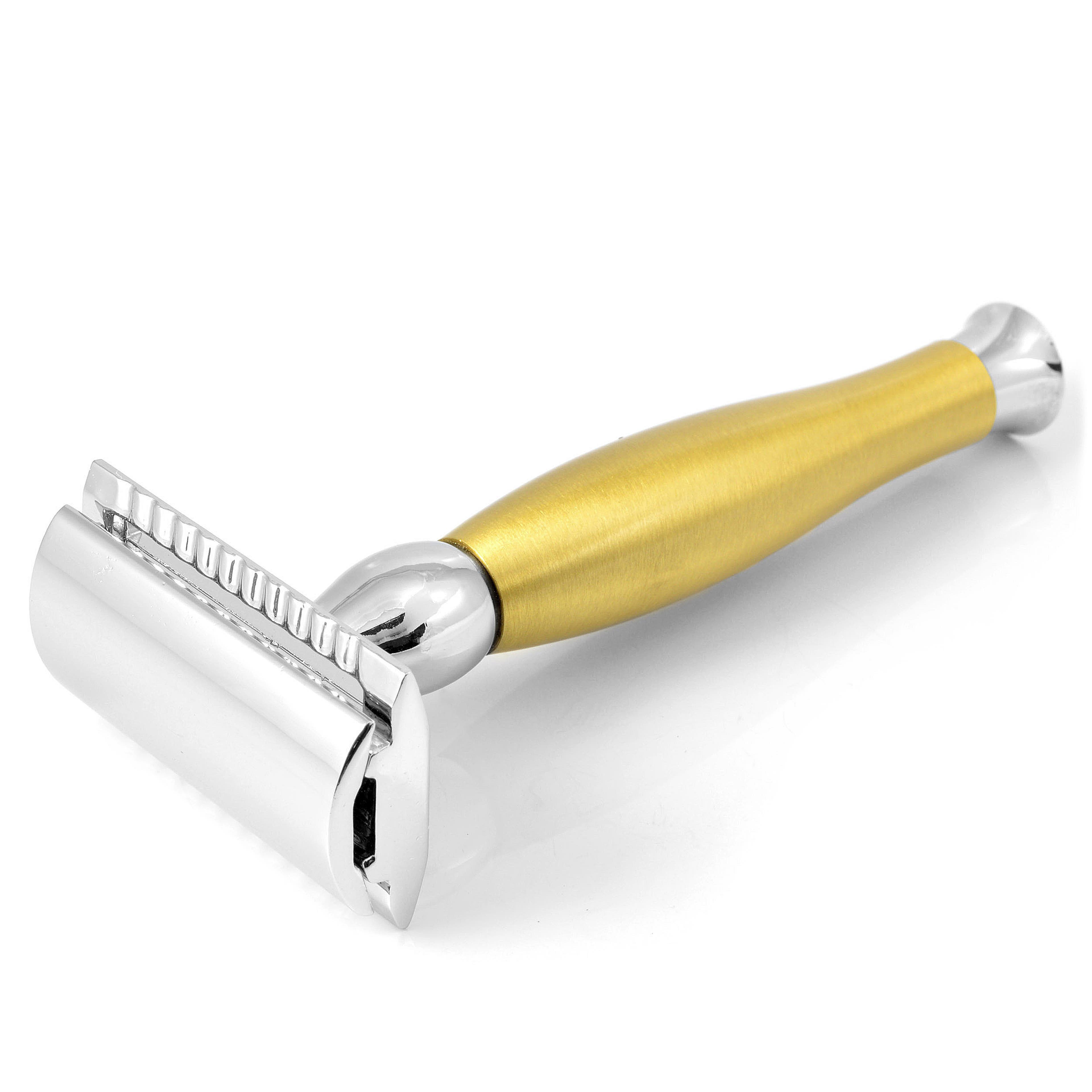 Maquinilla de afeitar dorada DE de acero inoxidable