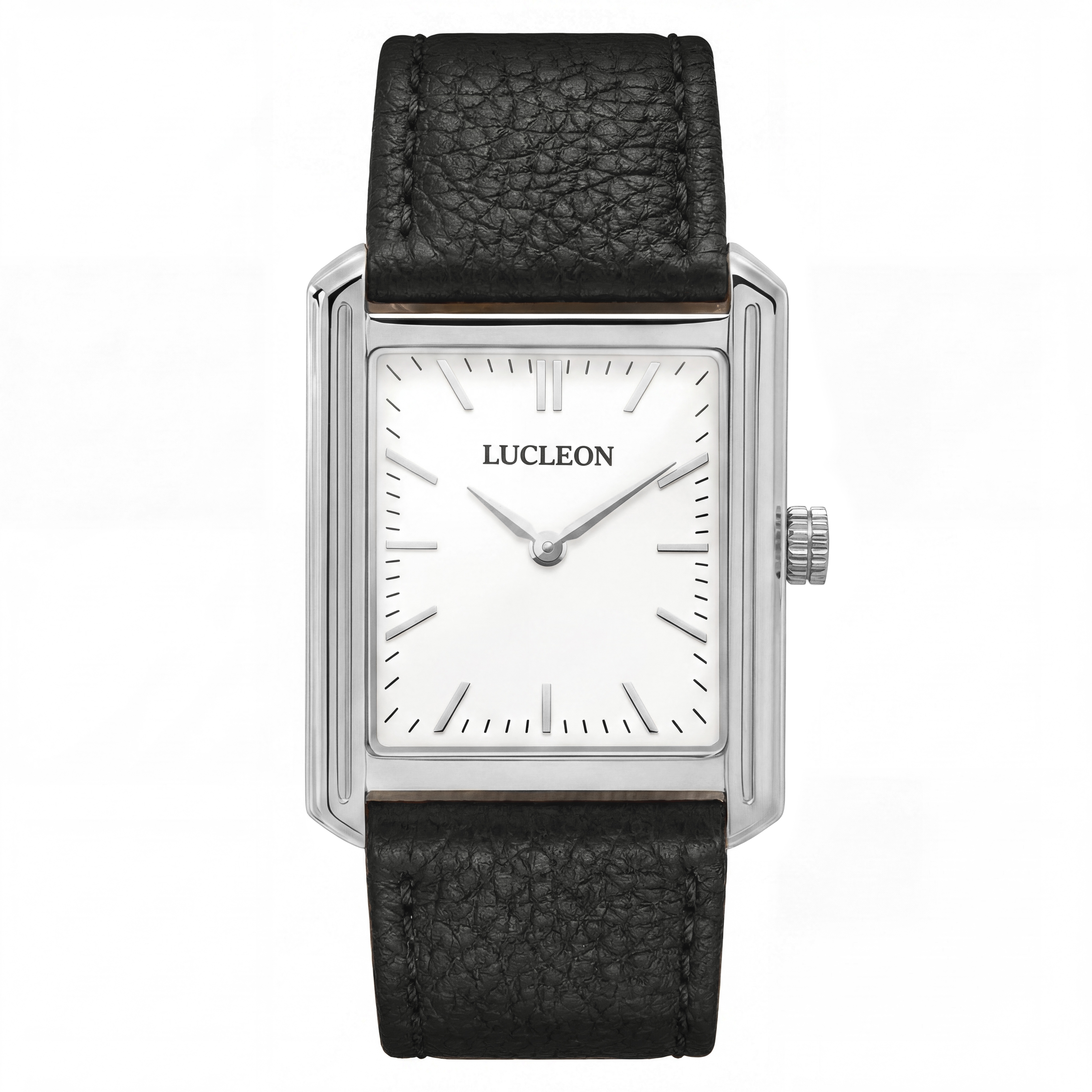 Legacy | Retro Sølvtonet Firkantet Ur med Hvid Urskive & Sort Læderrem