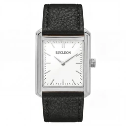 Legacy | Reloj cuadrado retro en tono plateado con esfera blanca y correa de cuero negra
