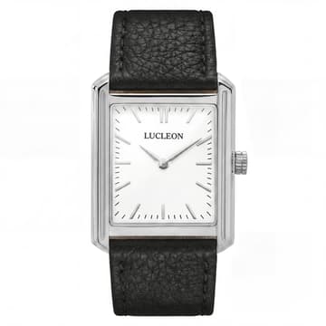 Legacy | Retro Sølvtonet Firkantet Ur med Hvid Urskive & Sort Læderrem Legacy | Retro Sølvtonet Firkantet Ur med Hvid Urskive & Sort Læderrem