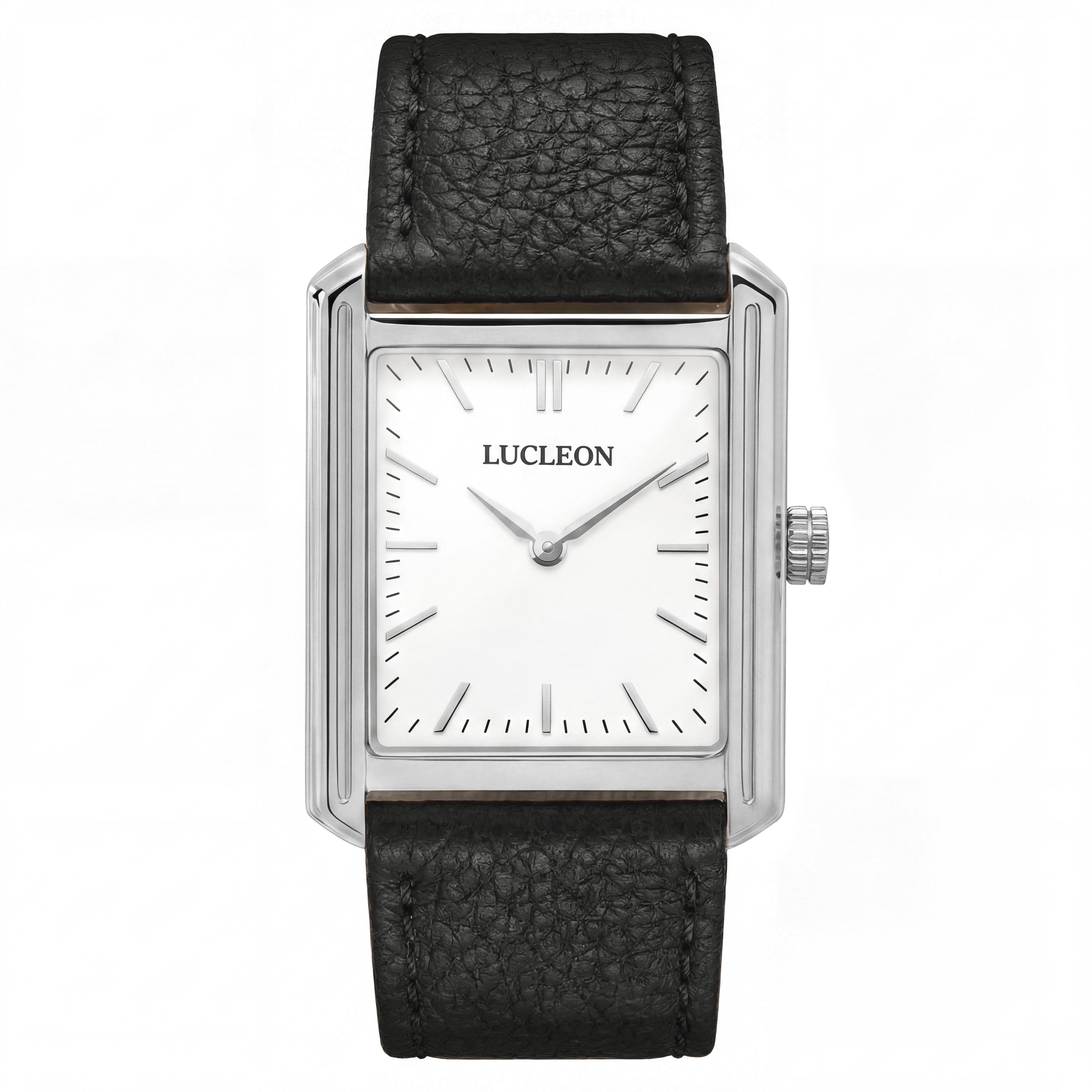 Legacy | Sidabro atspalvio kvadratinės formos retro laikrodis, baltu ciferblatu ir juodu odiniu dirželiu - 1