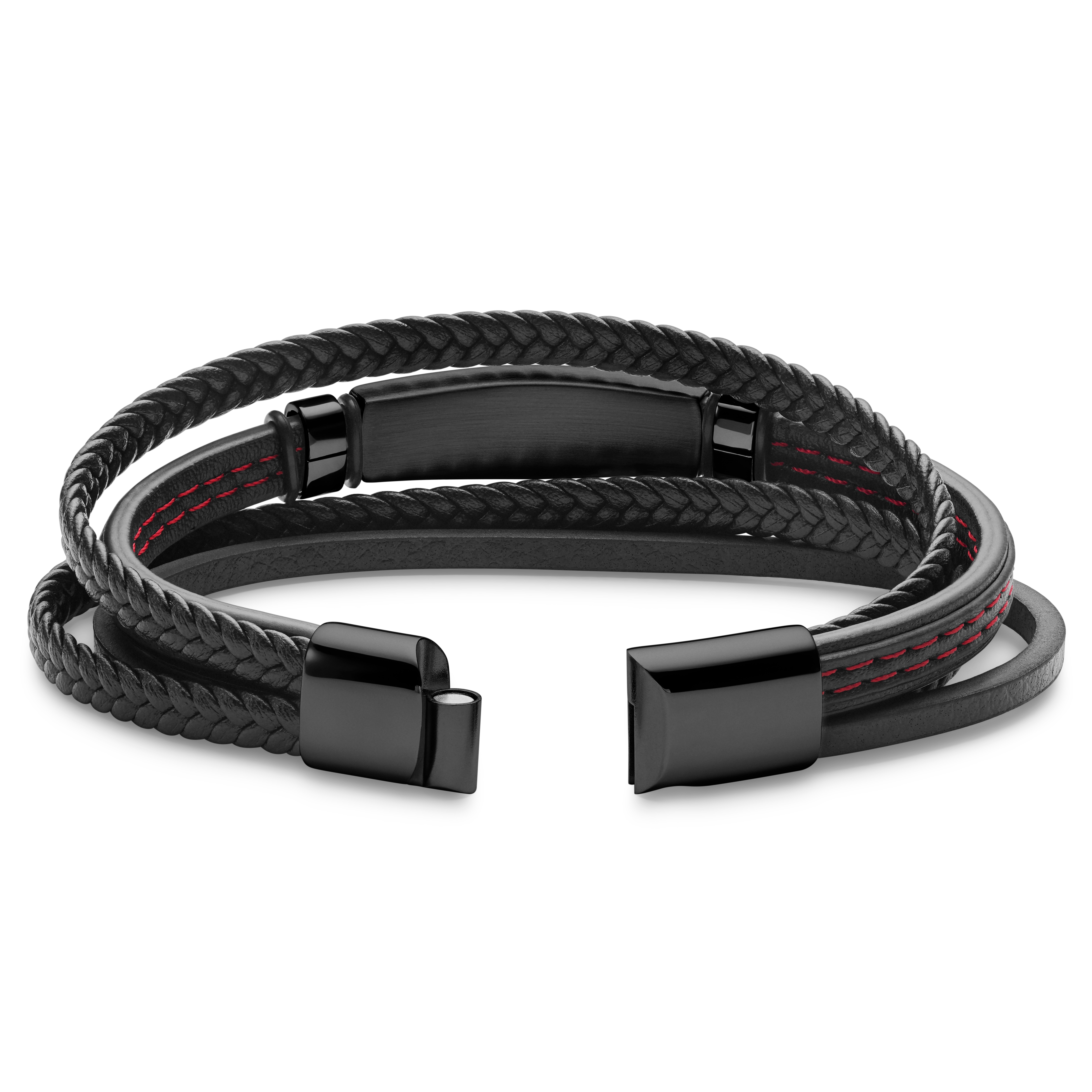 Schwarzes und rotes ID Armband aus Edelstahl - 4