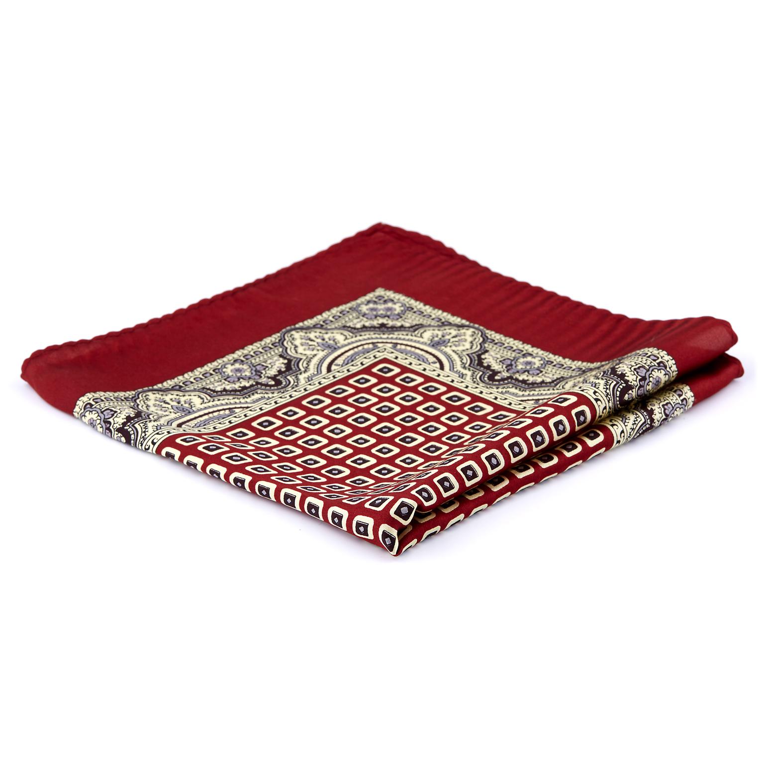 Deep Red, Black & White Vintage Pattern Silk Pocket Square Deep Red, Black & White Vintage Pattern Silk Pocket Square