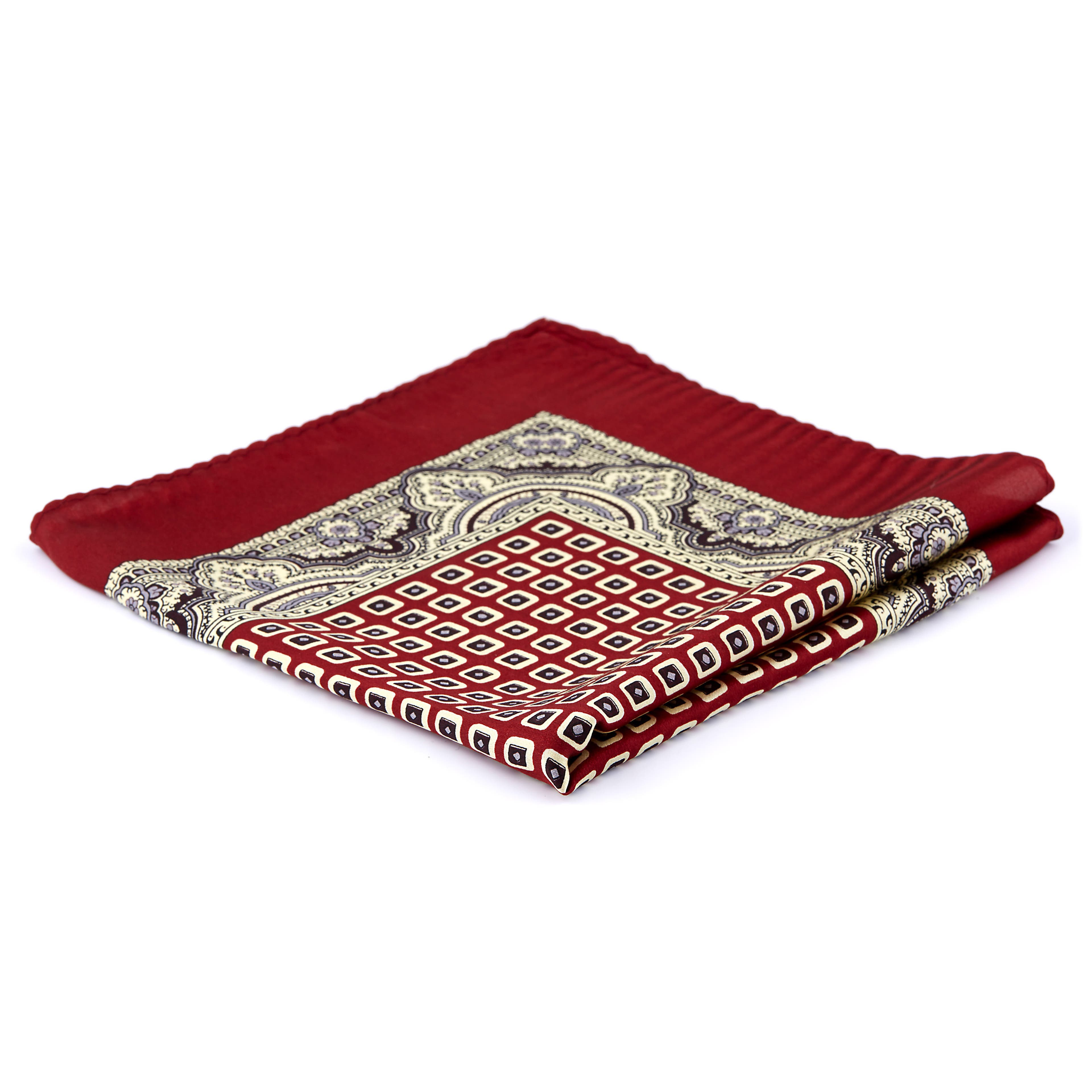 Deep Red, Black & White Vintage Pattern Silk Pocket Square