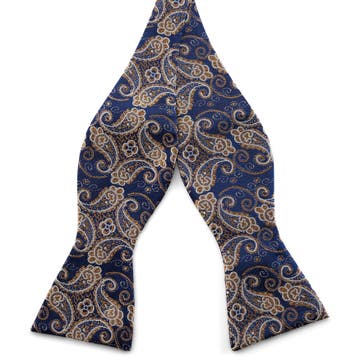 Blue & Gold Paisley Pattern Silk Self-Tie Bow tie Blue & Gold Paisley Pattern Silk Self-Tie Bow tie