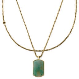 (Orisun) | Gold-Tone & Green Taiwanese Jade Necklace Layering Set