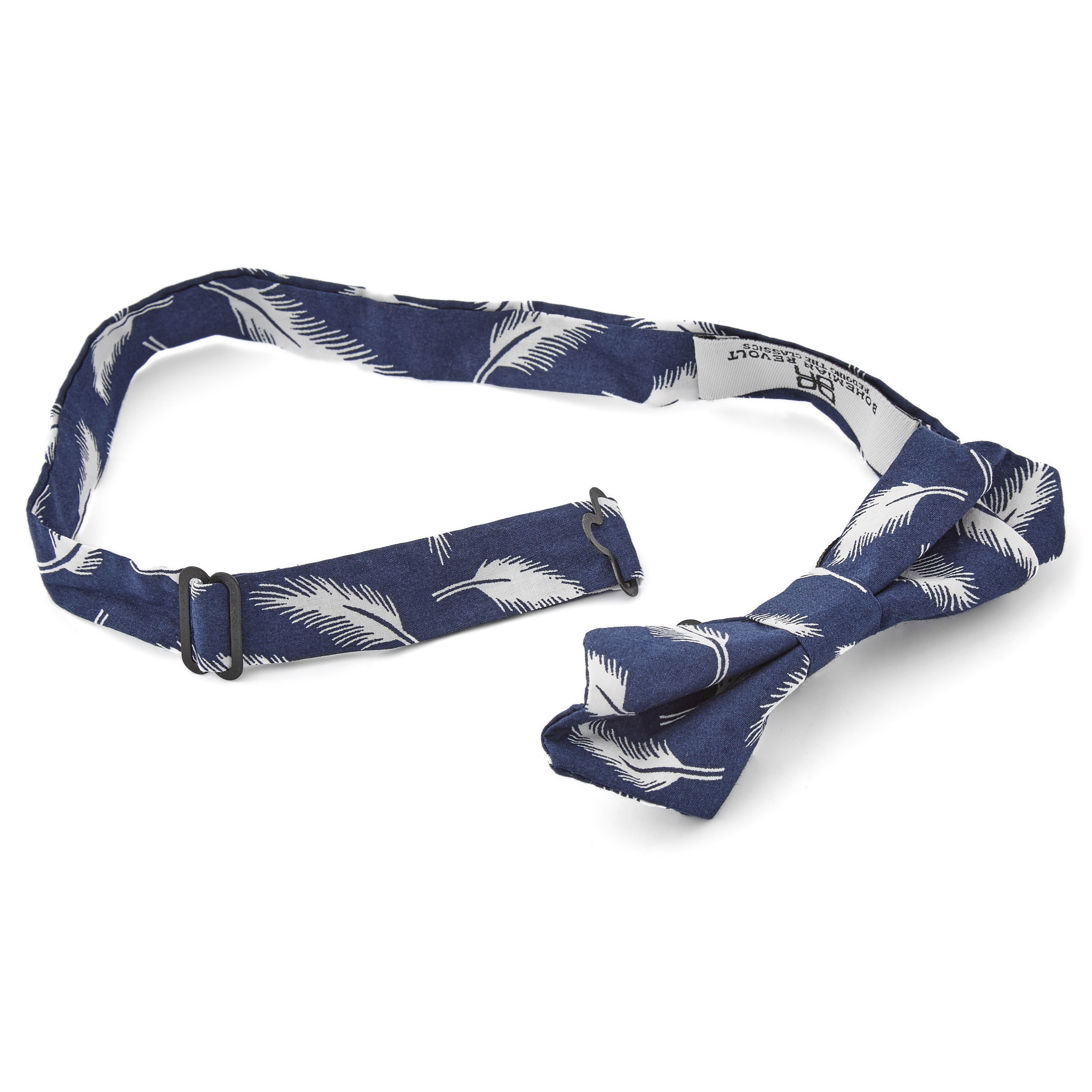 Blå Spiss Tversoversløyfe med Fjærmønster - 2