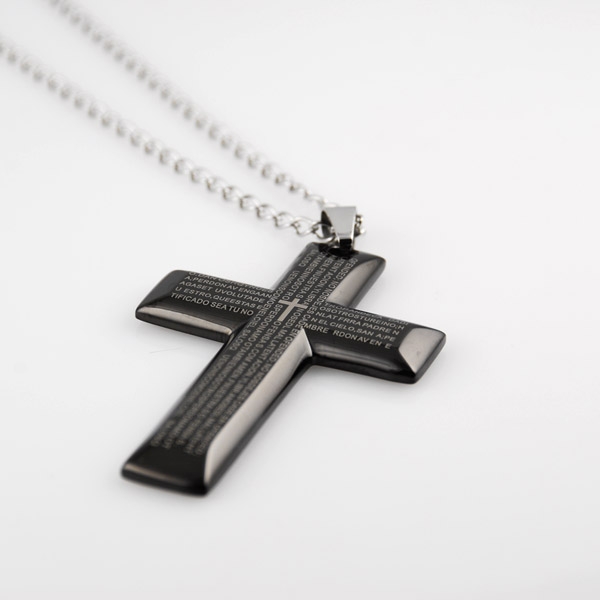 Bredt Sort Kors Stålhalskæde - 2