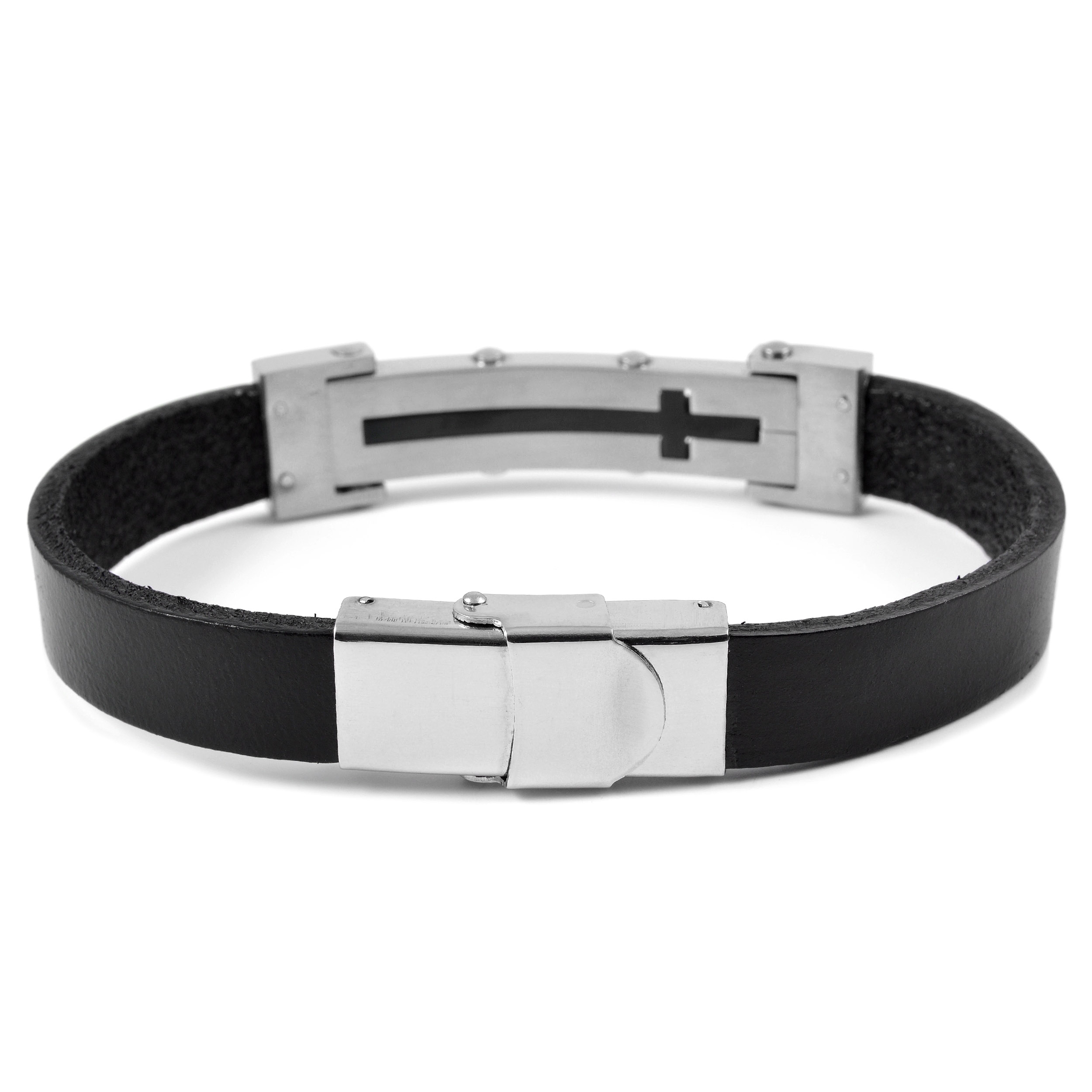 Svart Kors Skinnarmbånd - 2