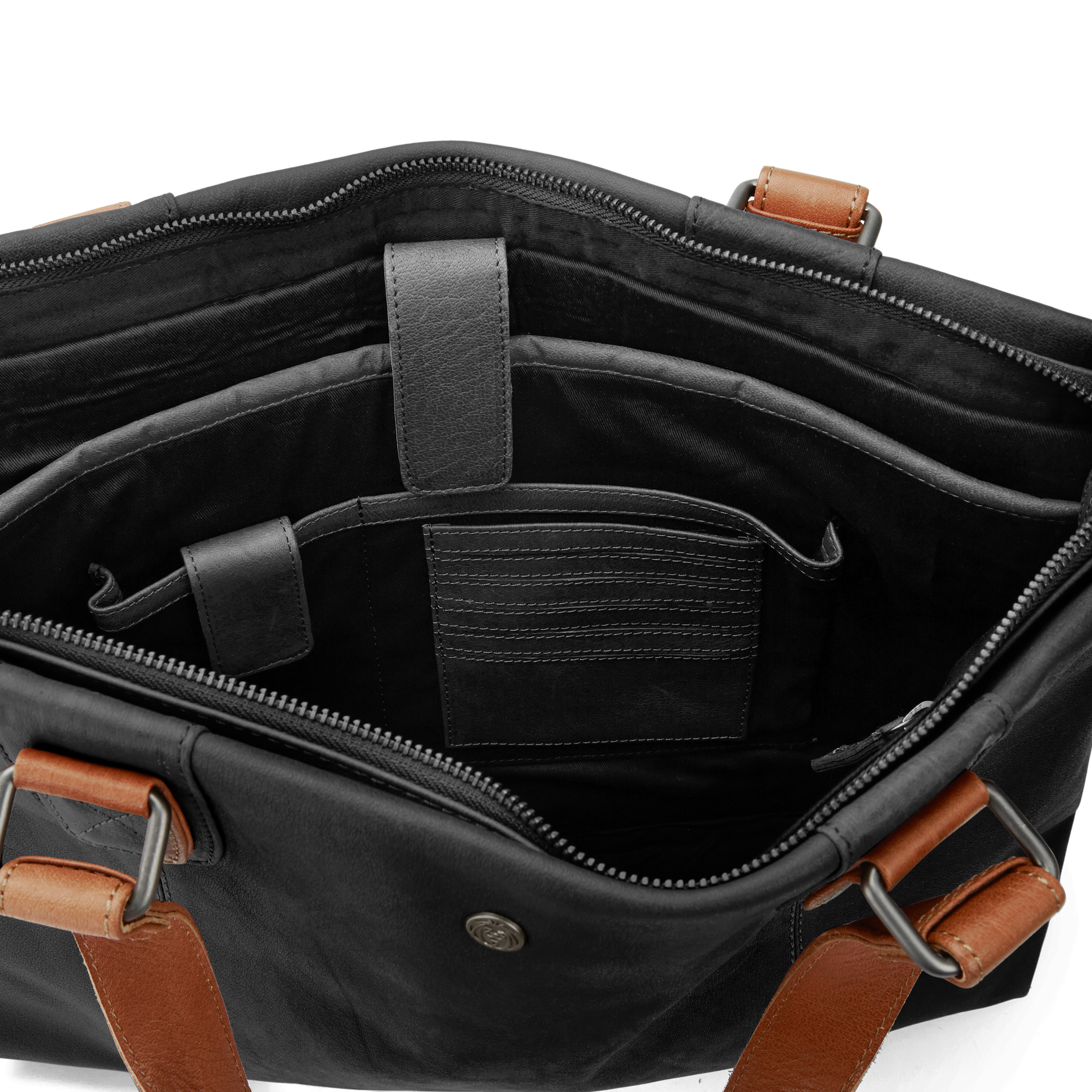 Bolso clásica de cuero negro y canela Oxford  - 6